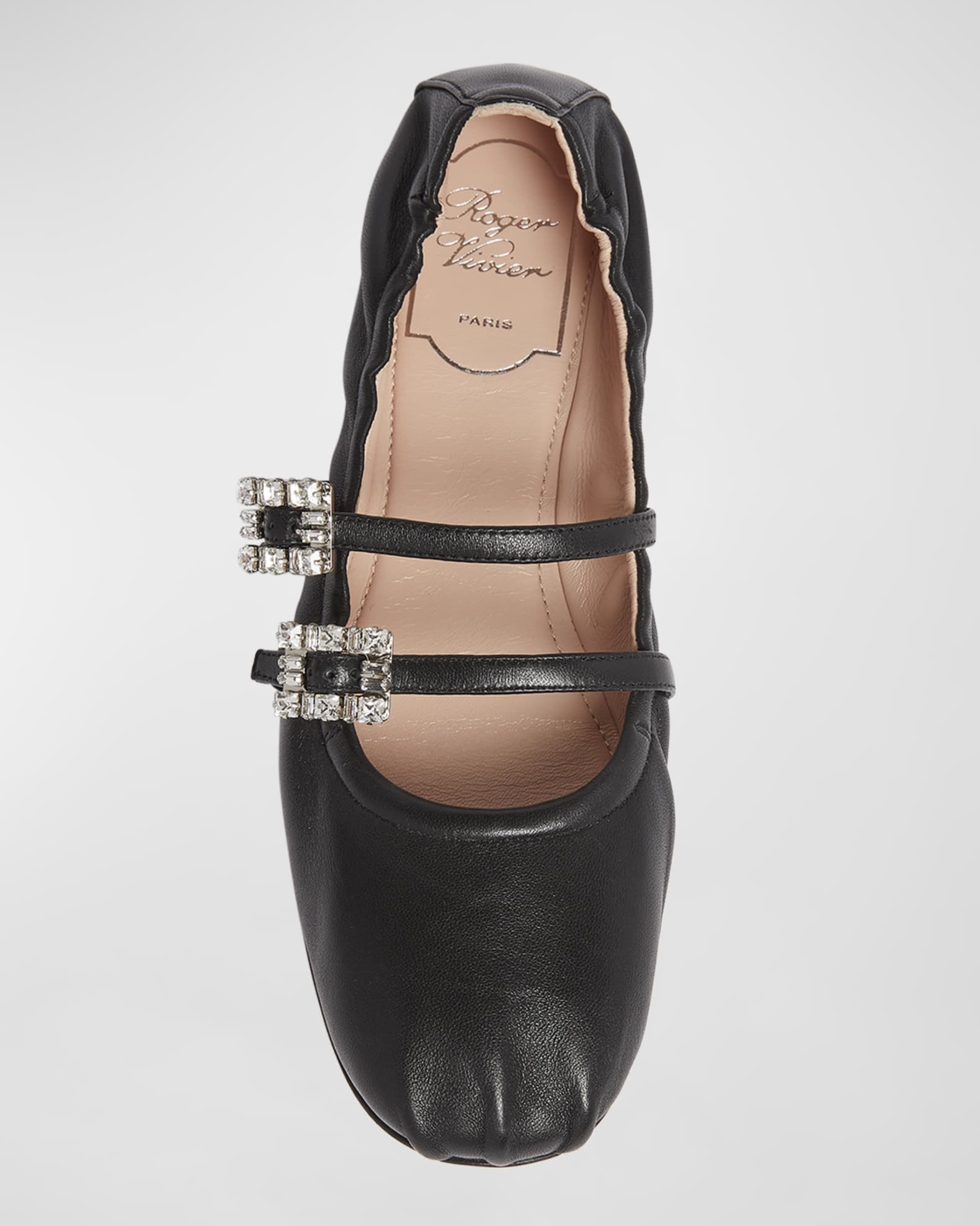 ROGER VIVIER ブラックバレリーナフラットシューズ Roger Vivier Calfskin Dual Buckle Ballerina Flats | Neiman Marcus