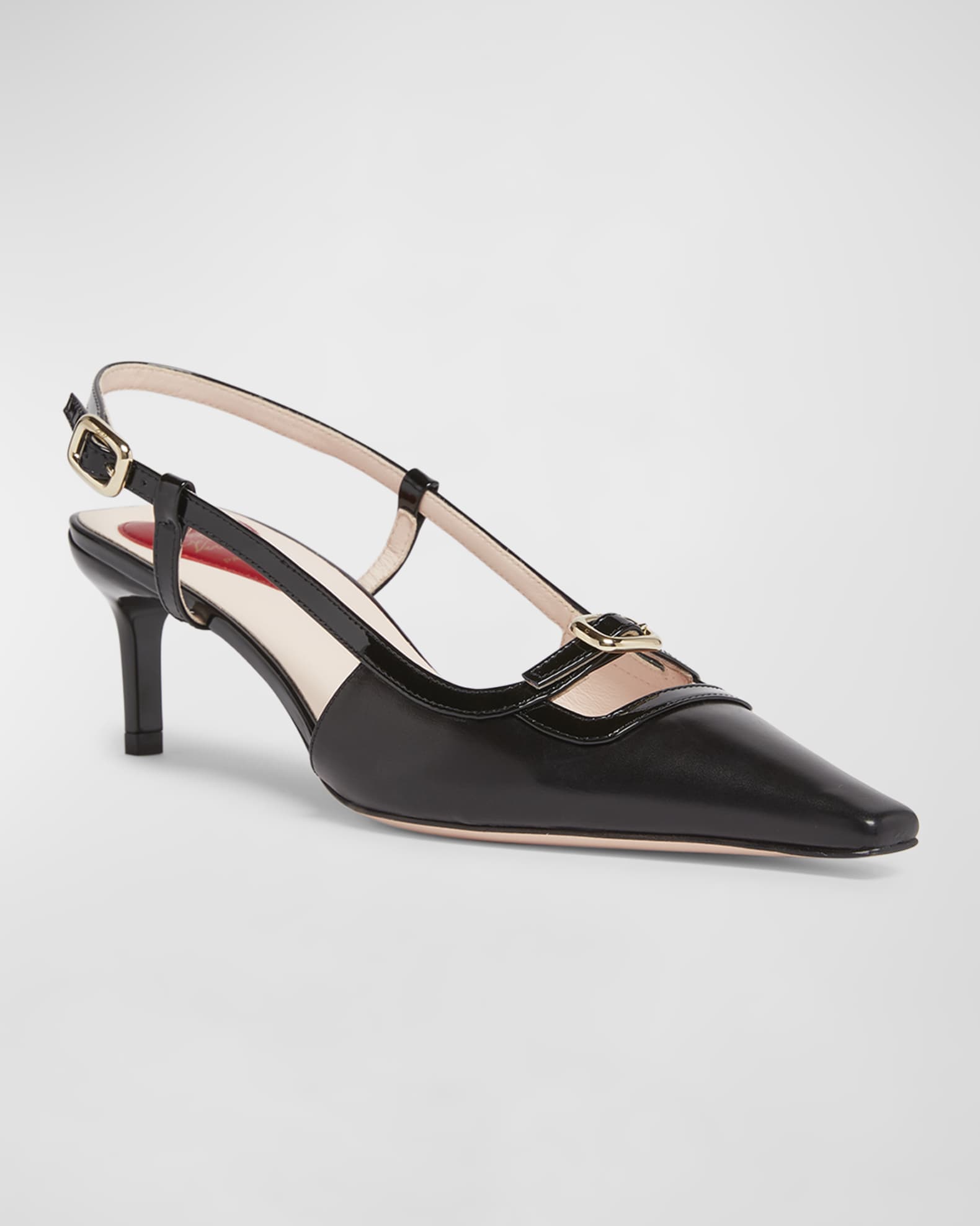 最終決算 Roger Vivier Mixed Leather Mini Buckle Slingback Pumps 靴