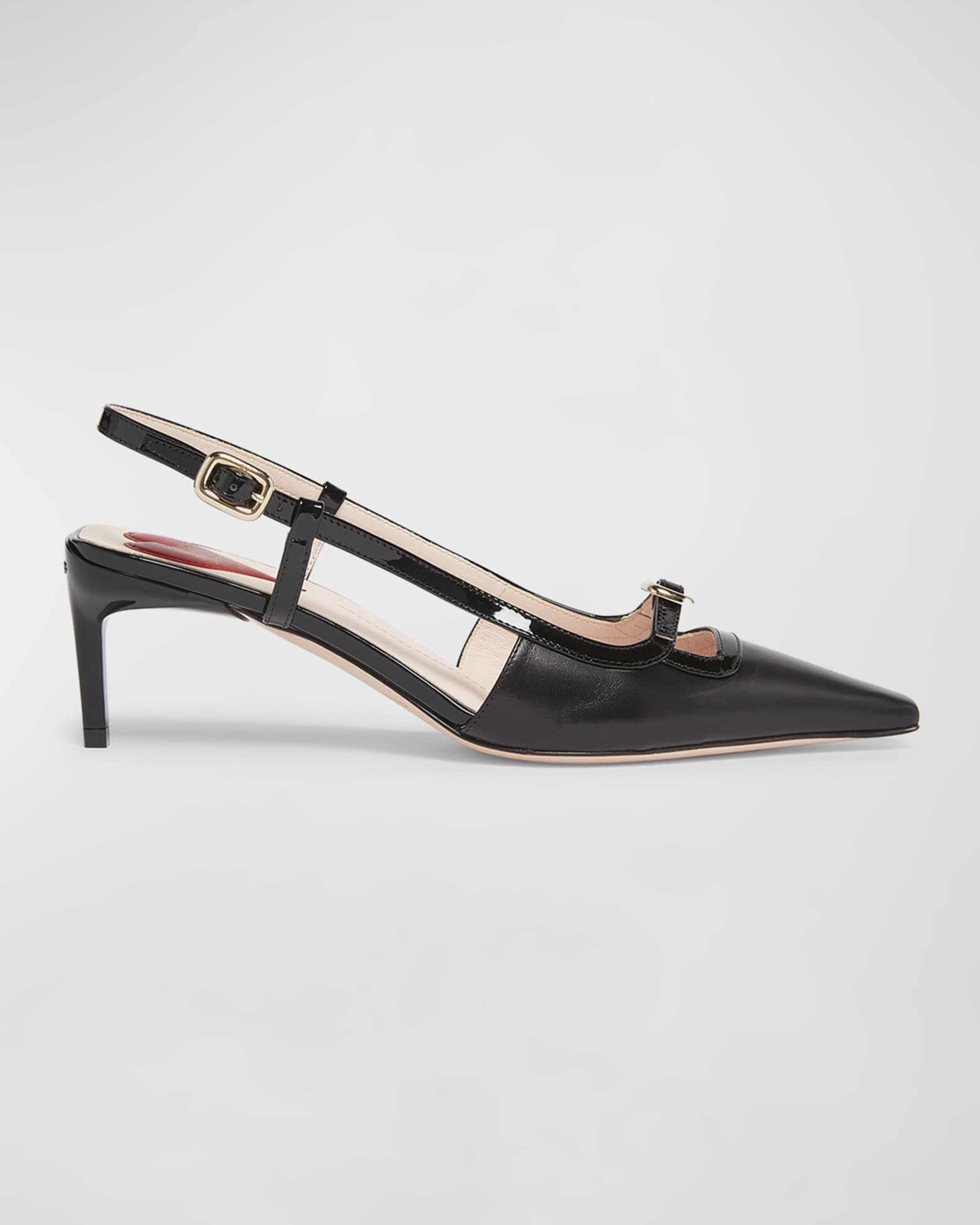 Mixed Leather Mini Buckle Slingback Pumps 0