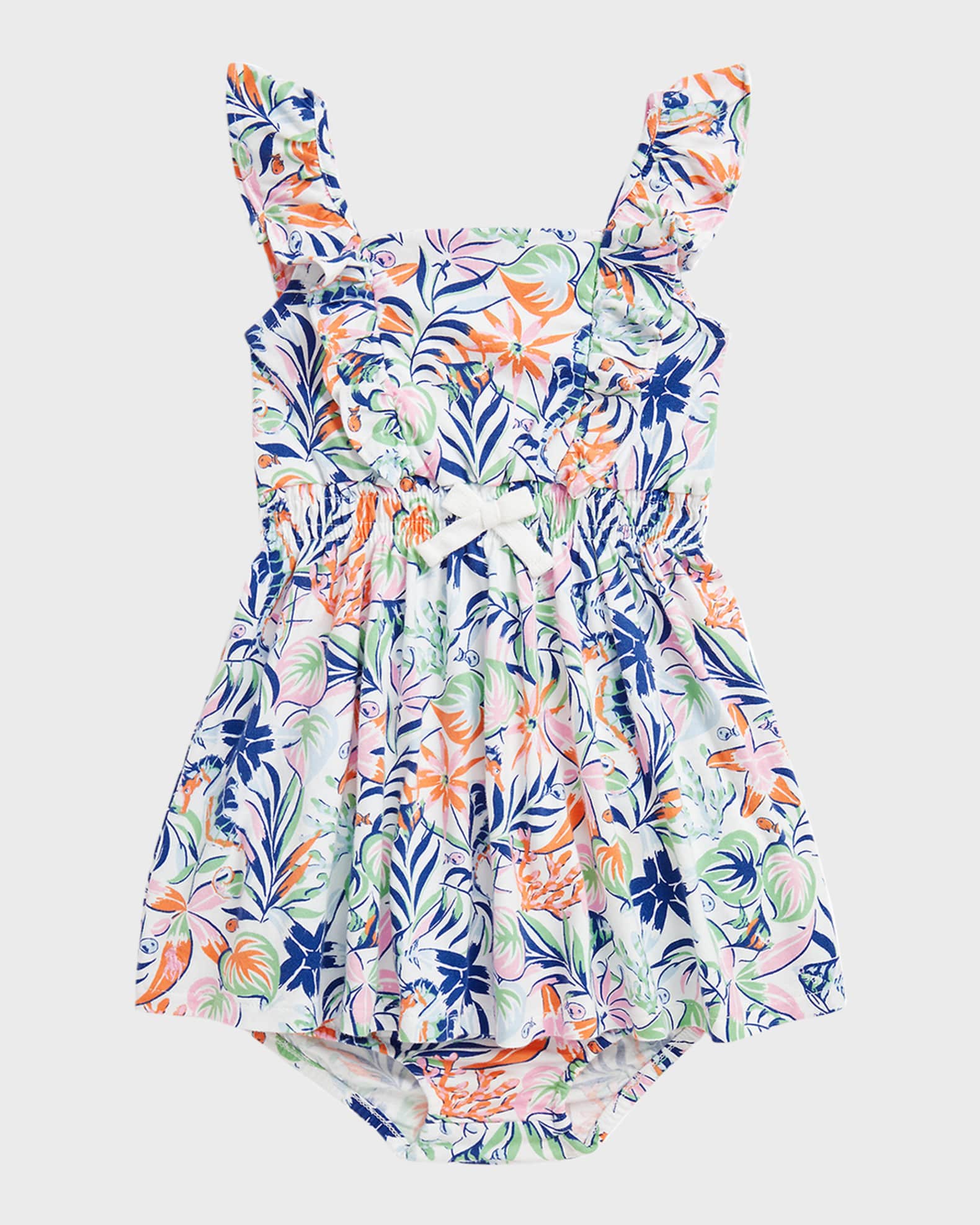 Ralph Lauren Childrenswear Girl's Tropical-Print Dress W/ Bloomers, Size 3M-18M