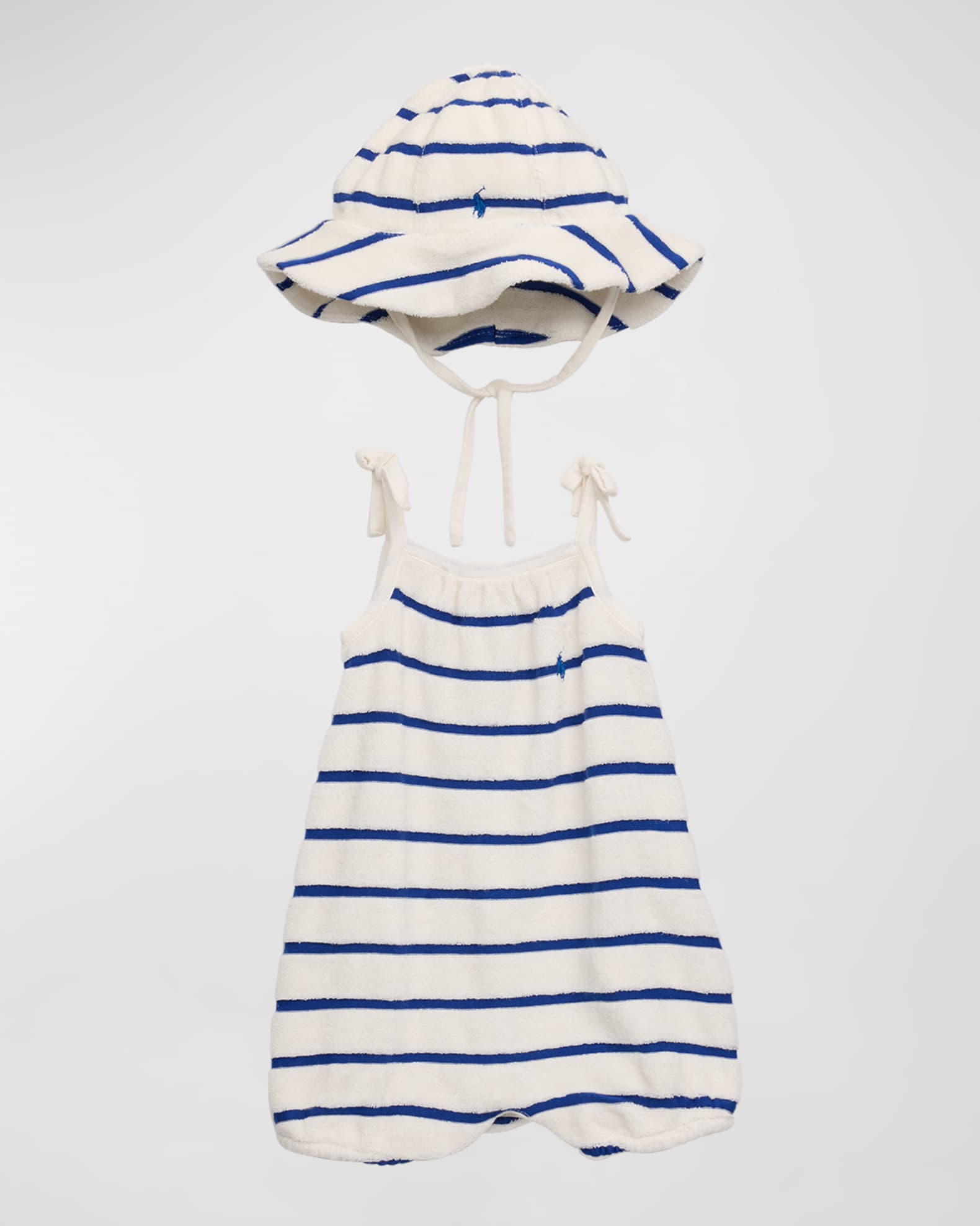 Ralph Lauren Childrenswear Girl's Nautical Striped Romper W/ Hat, Size 3M-24M