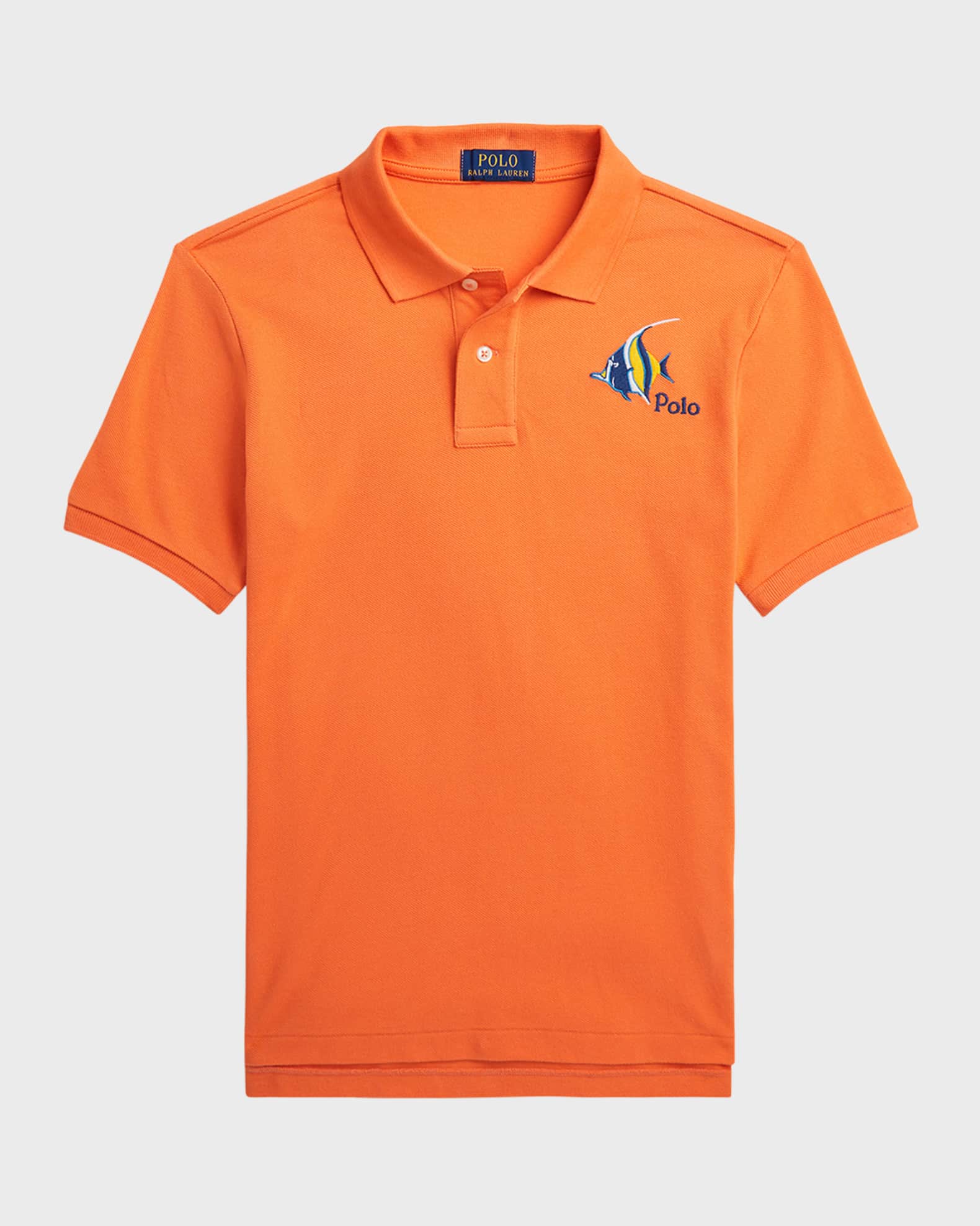 Polo Ralph Lauren Big Boys Fish-Embroidered Cotton Mesh Polo Shirt - Summer Coral - Size L (14/16)