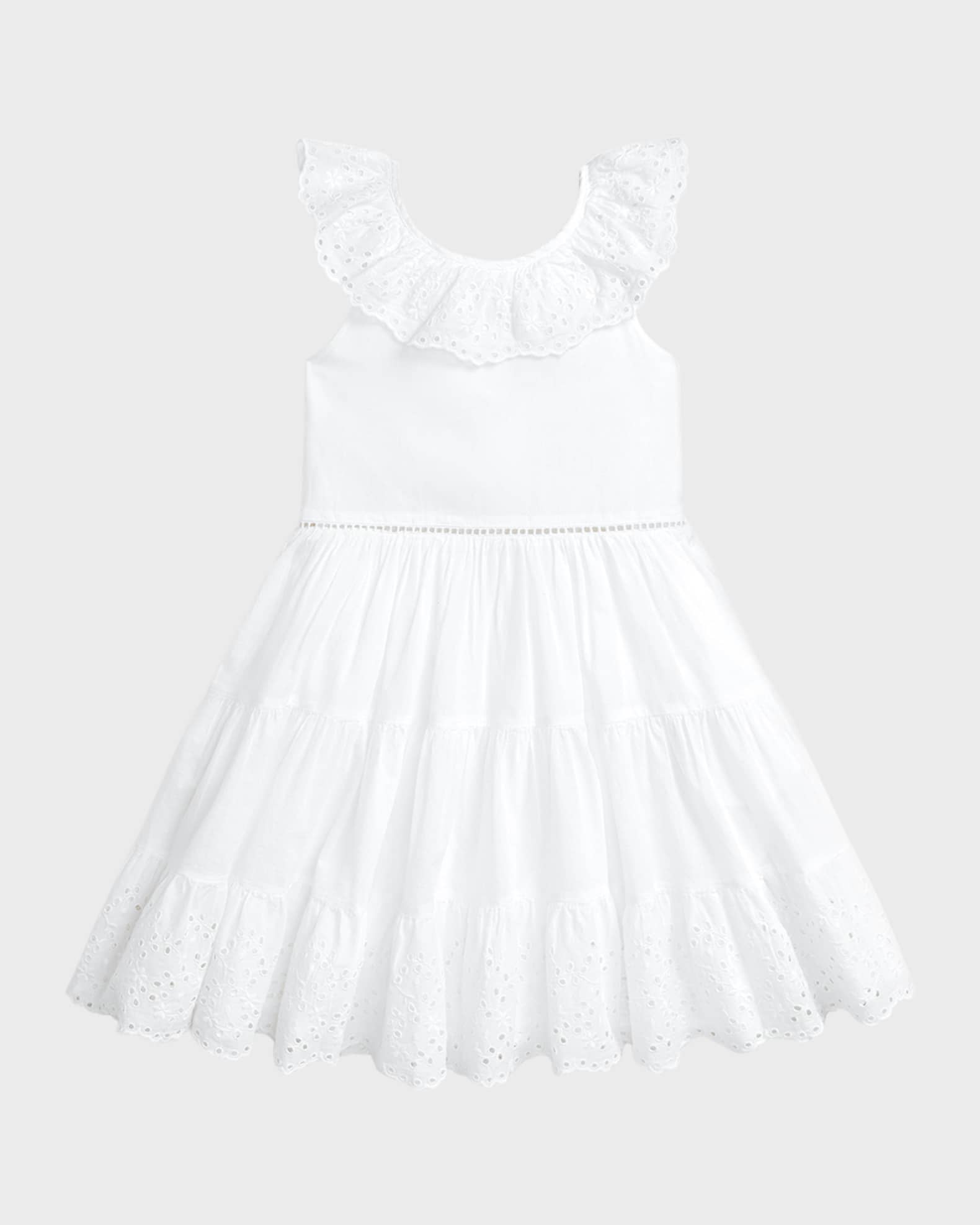 Ralph Lauren Childrenswear Girl's Eyelet Trim Day Dress, Size 2-6X
