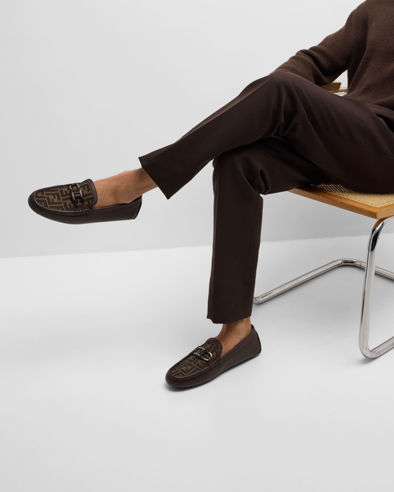 Men's Fendi O'Lock Leather and FF Jacquard Driving Shoes 1