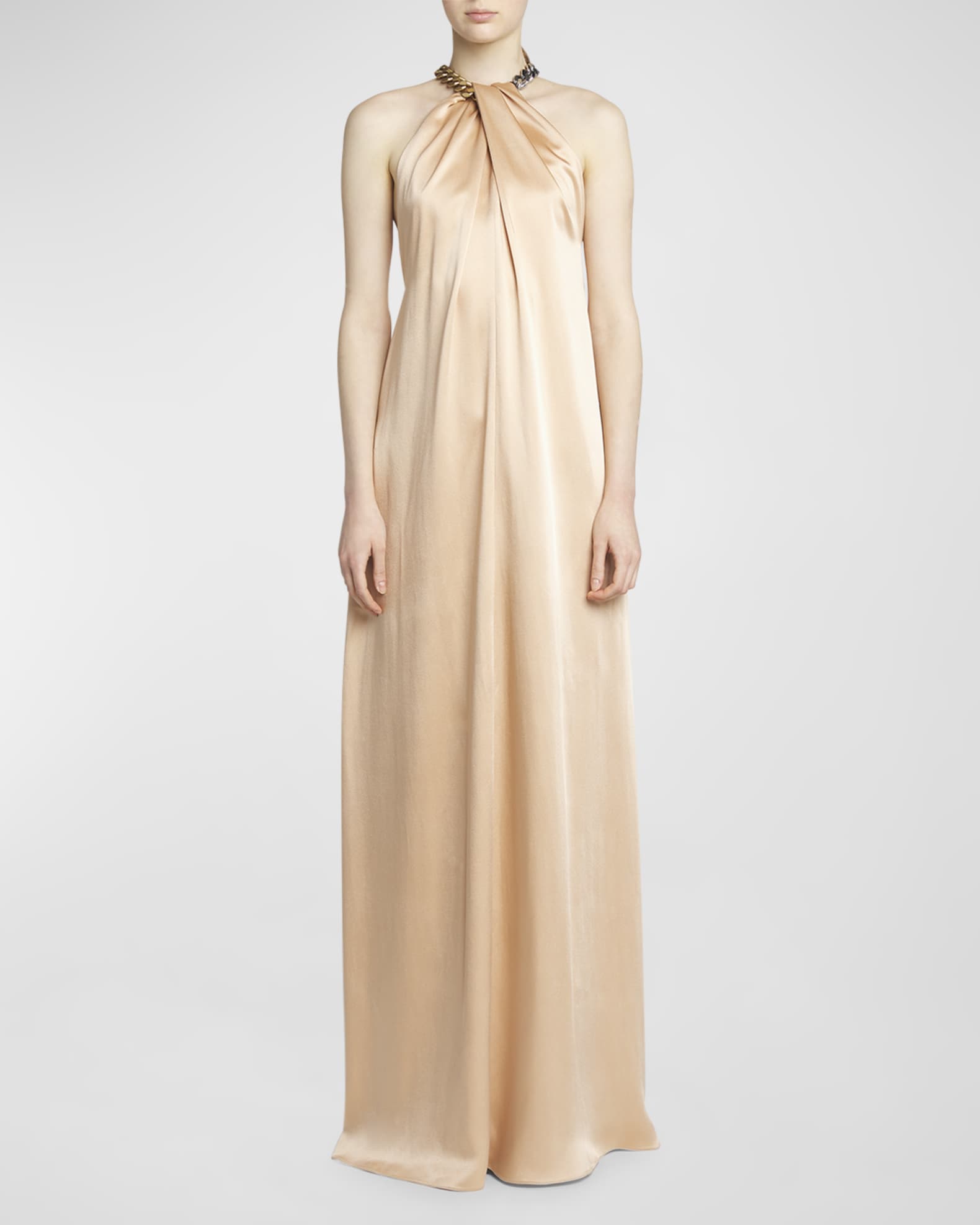 Chain Halter Neck Satin Gown