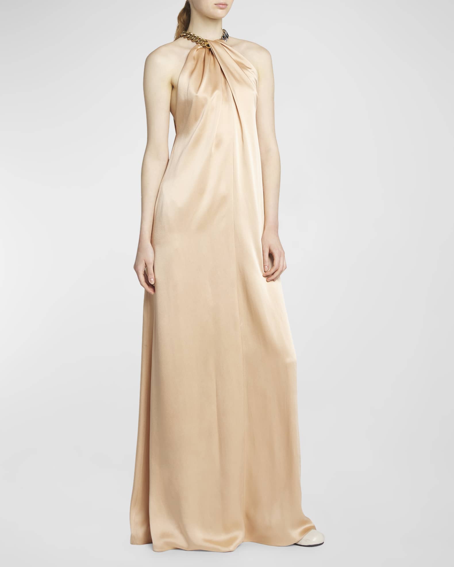 Chain Halter Neck Satin Gown