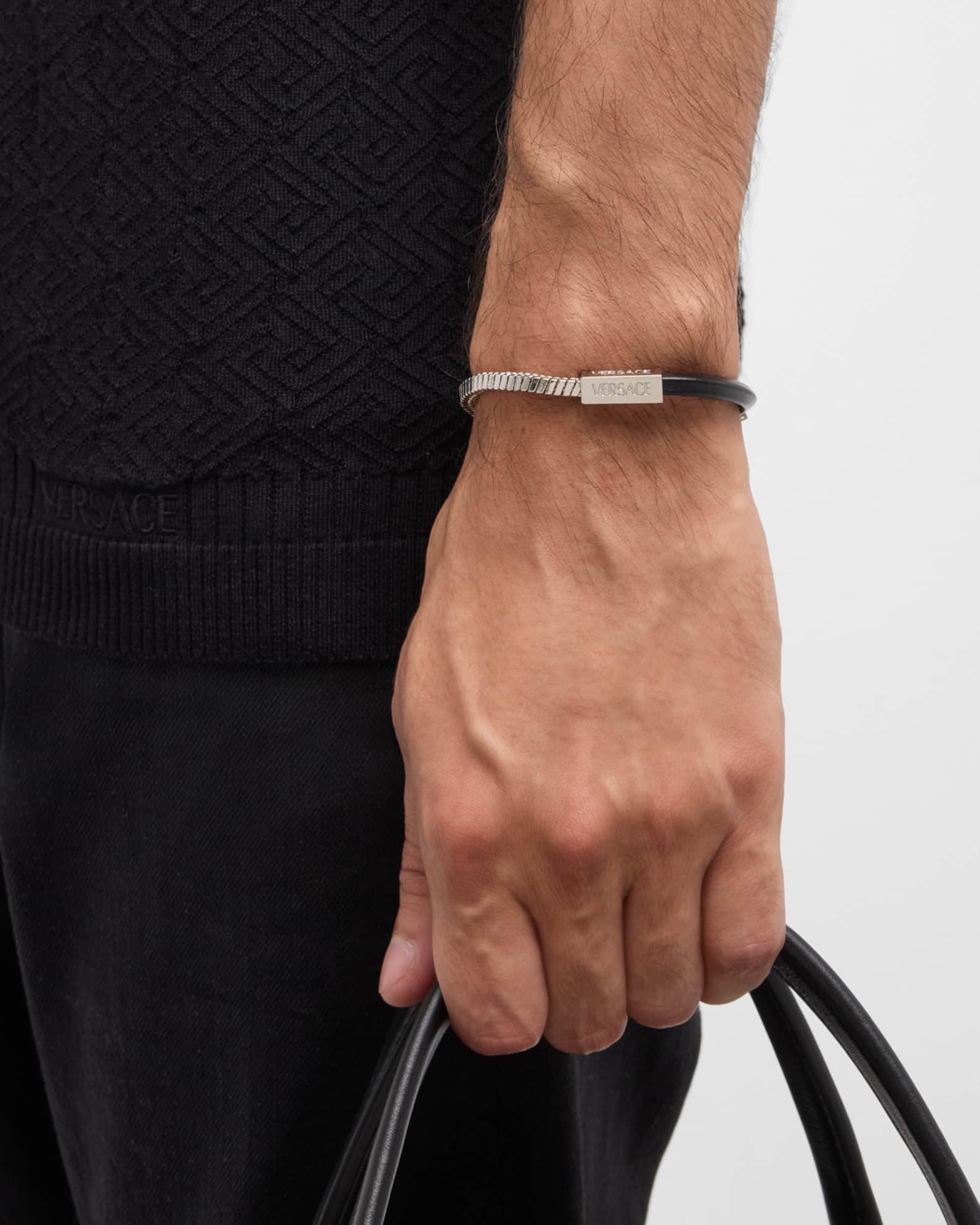 Versace Men's Metal and Leather Bracelet | Neiman Marcus