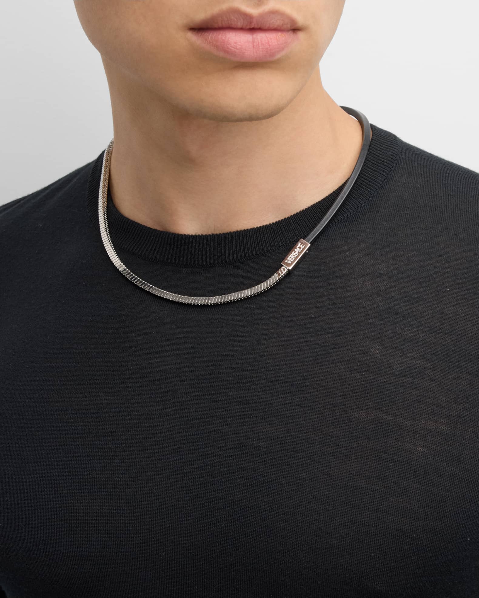 Men's Metal and Leather Chain Necklace 1