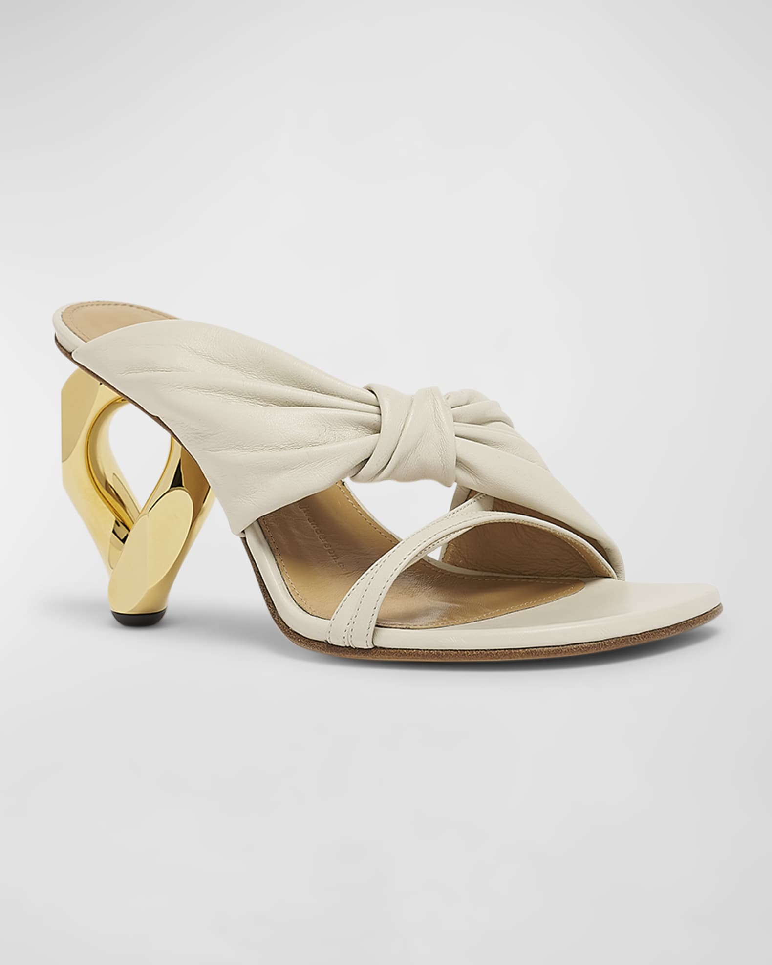 Lambskin Knot Chain-Heel Slide Sandals 1