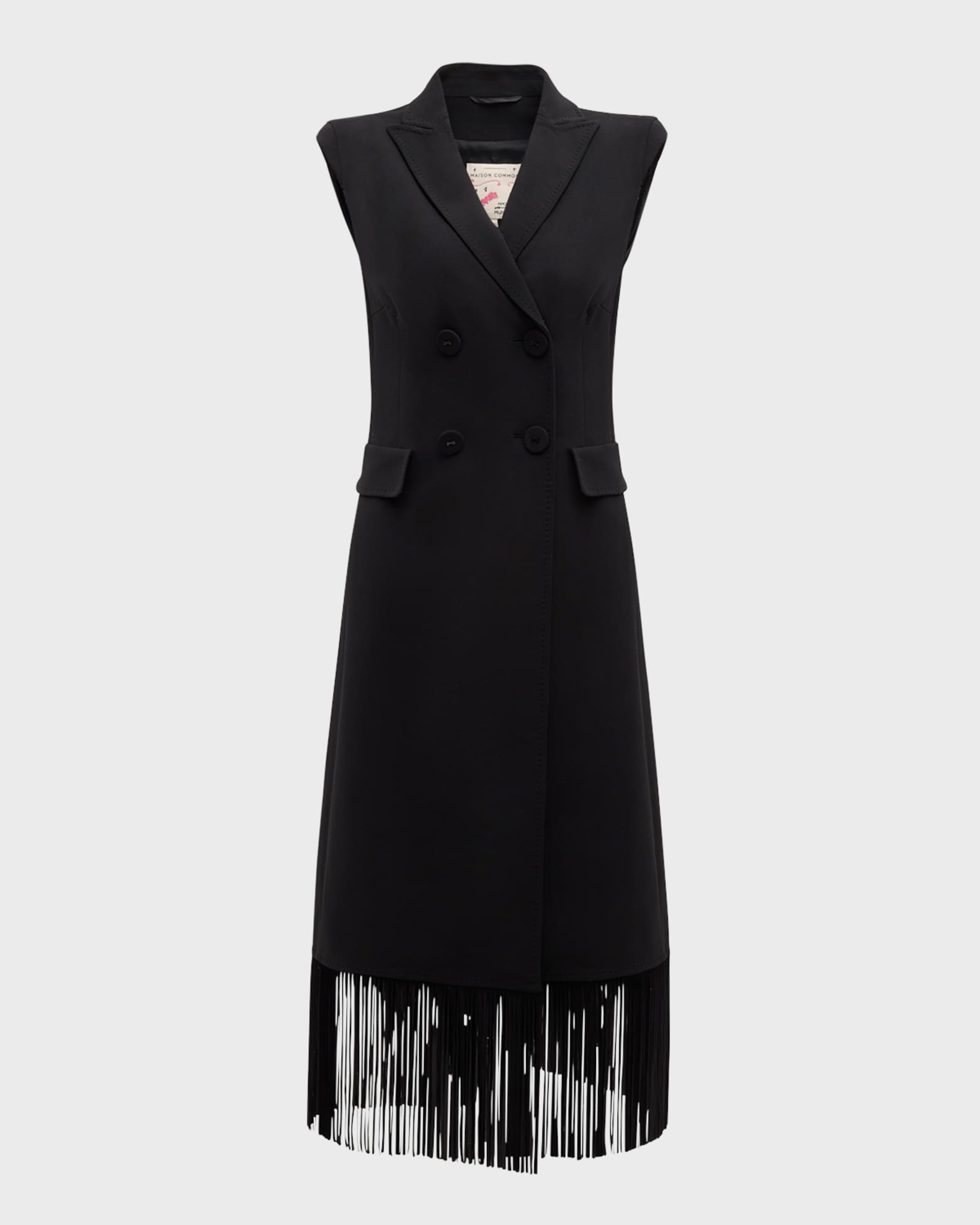 Wool Crepe Long Vest with Fringe Trim 0