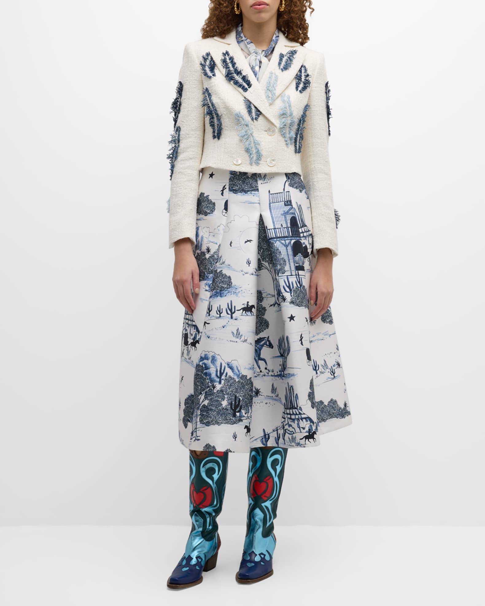 Feather Embroidered Cropped Blazer Jacket 1