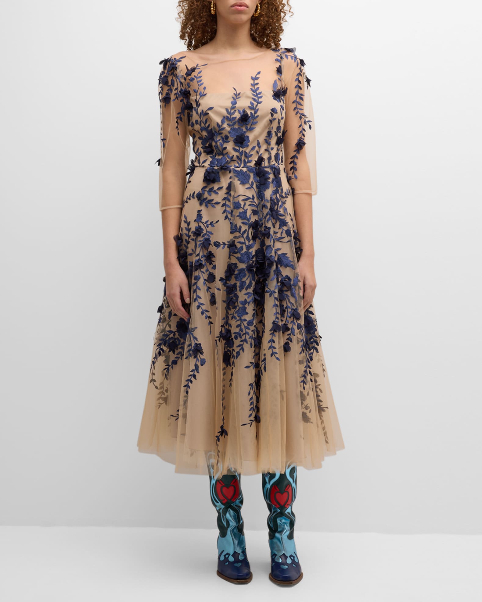 Tulle midi floral dress on sale