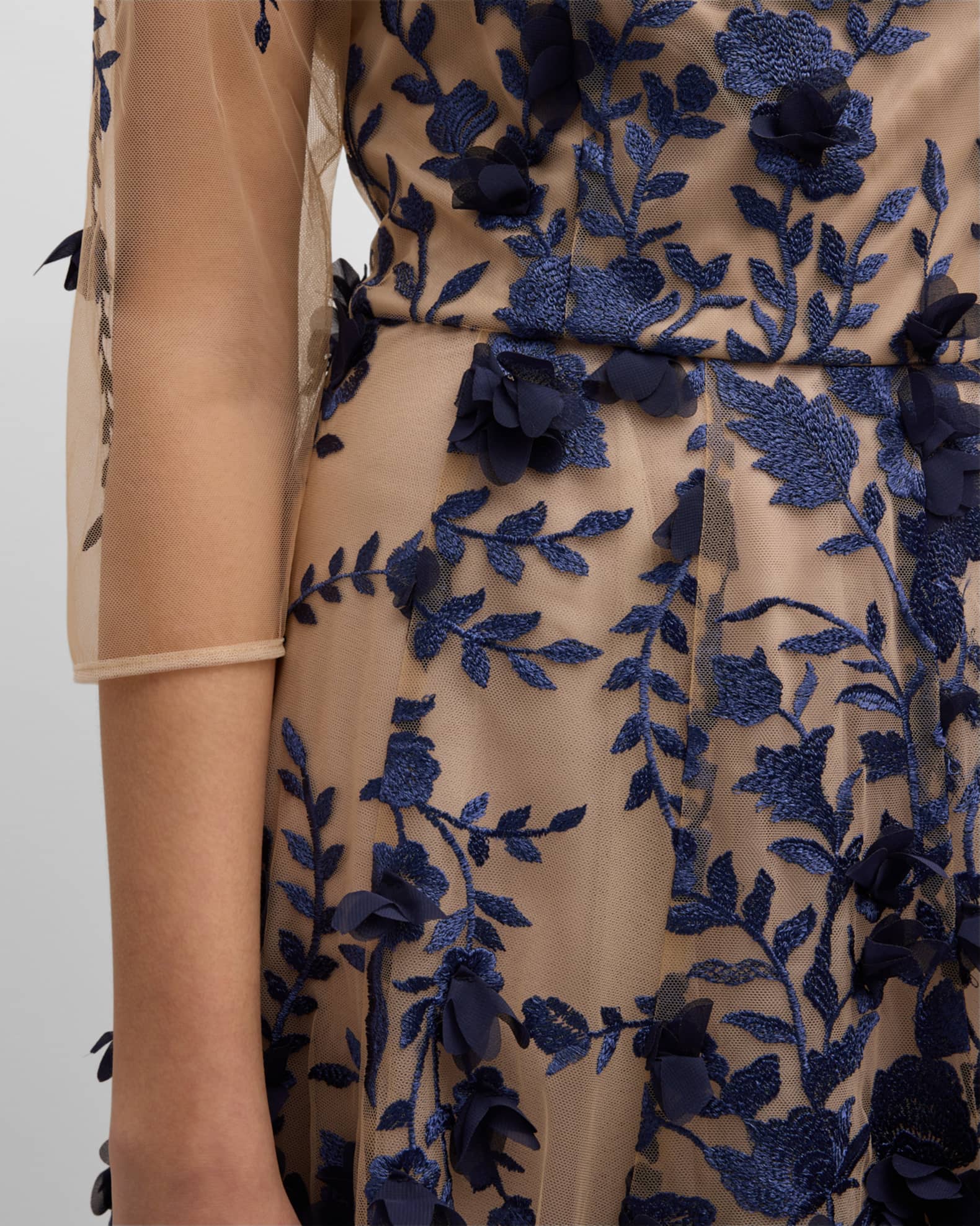 Maison Common Floral Embroidered Tulle Fit-Flare Midi Dress | Neiman Marcus