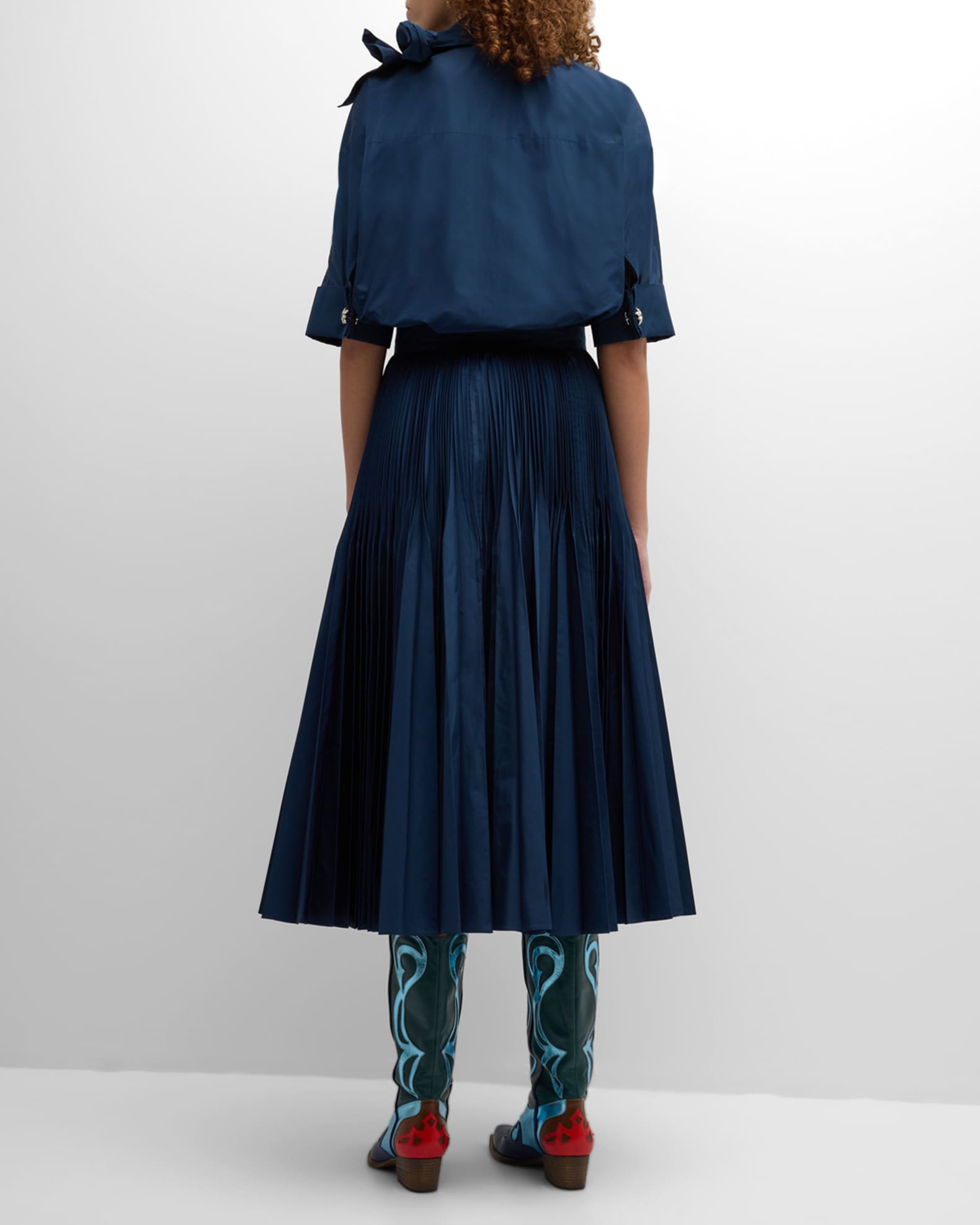 French Blue Taffeta Tea Length Midi Skirt main image 1