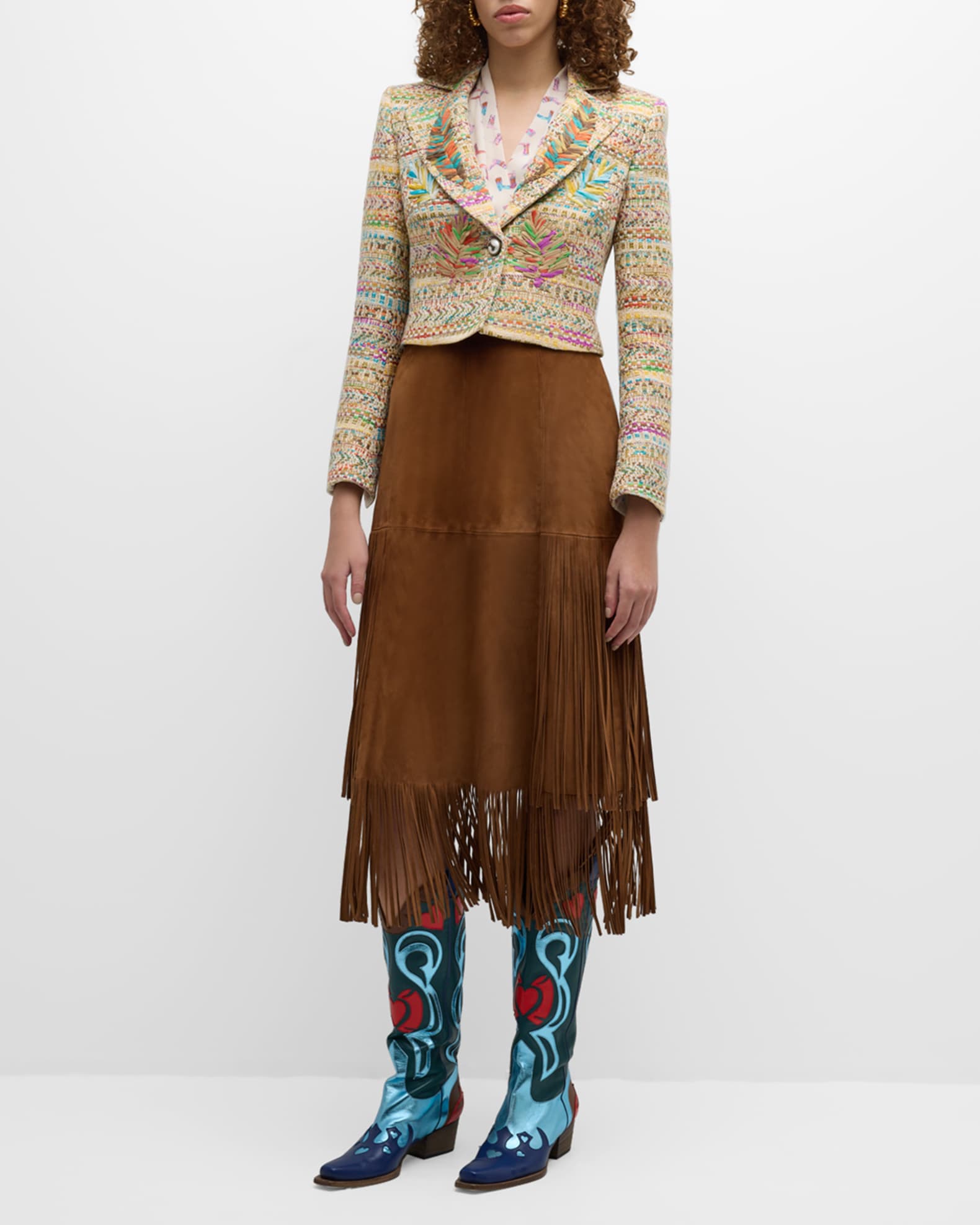 Novelty Tweed One-Button Cropped Jacket 1