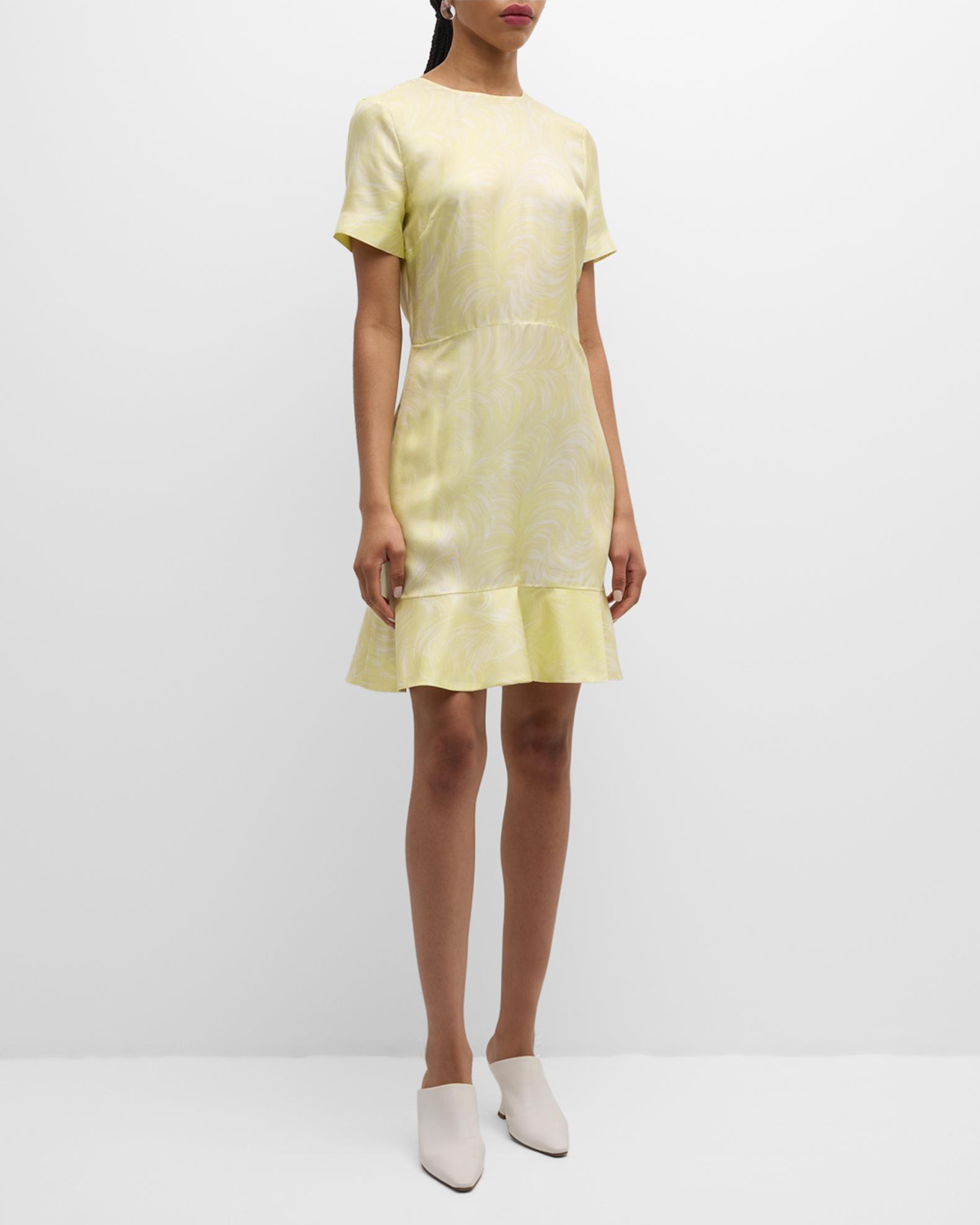 Stella McCartney Iconic Feather-Print Silk Short-Sleeve Ruffle Mini ...