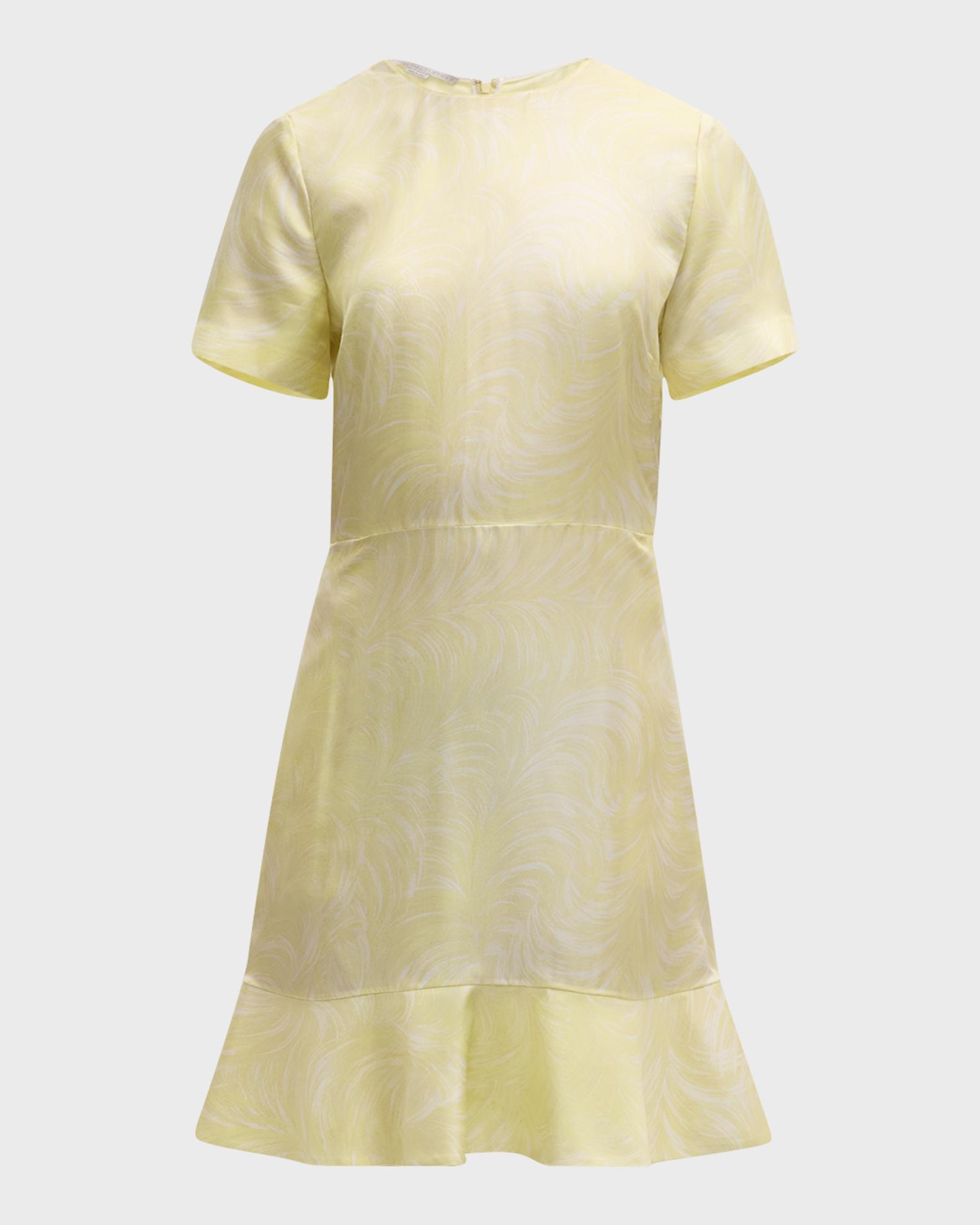 Stella McCartney Iconic Feather-Print Silk Short-Sleeve Ruffle Mini ...