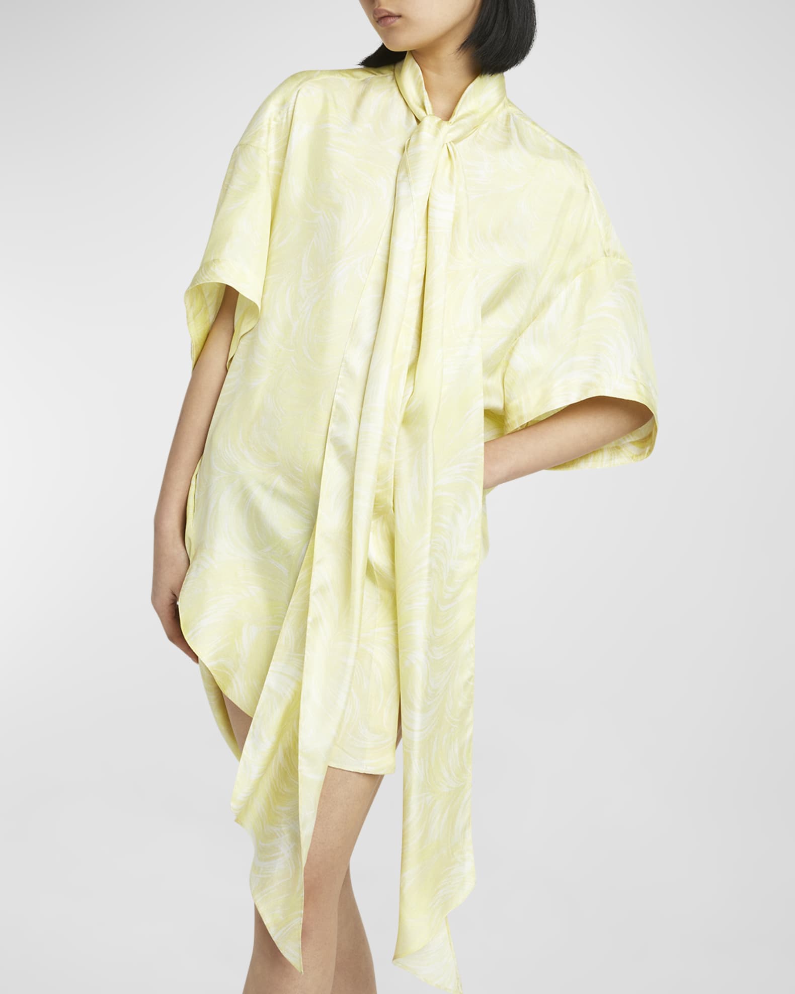 Stella McCartney Feather Print ScarfNeck Short Silk Tunic Dress