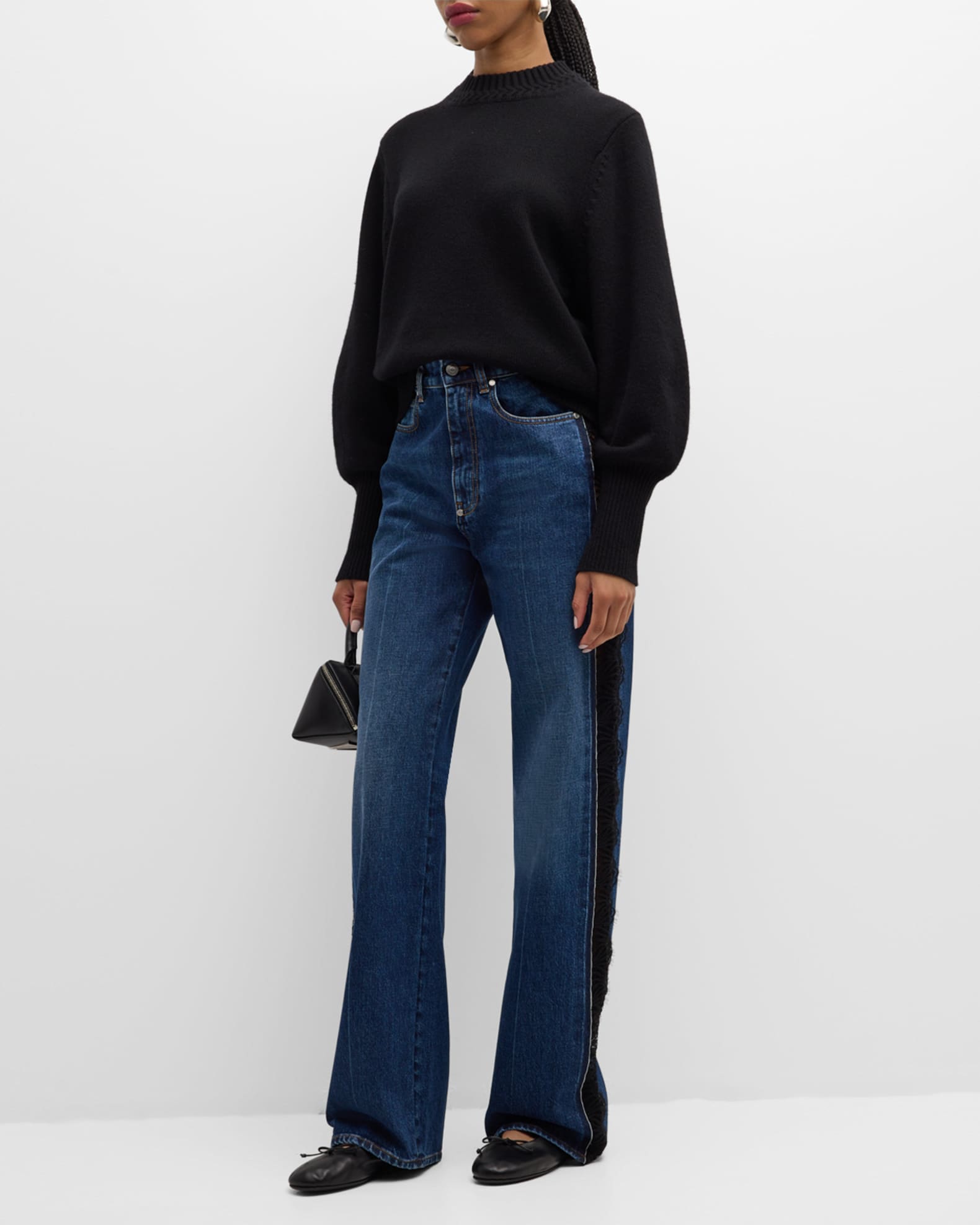 Stella McCartney Mid-Rise Lace-Inset Vintage Wash Straight-Leg