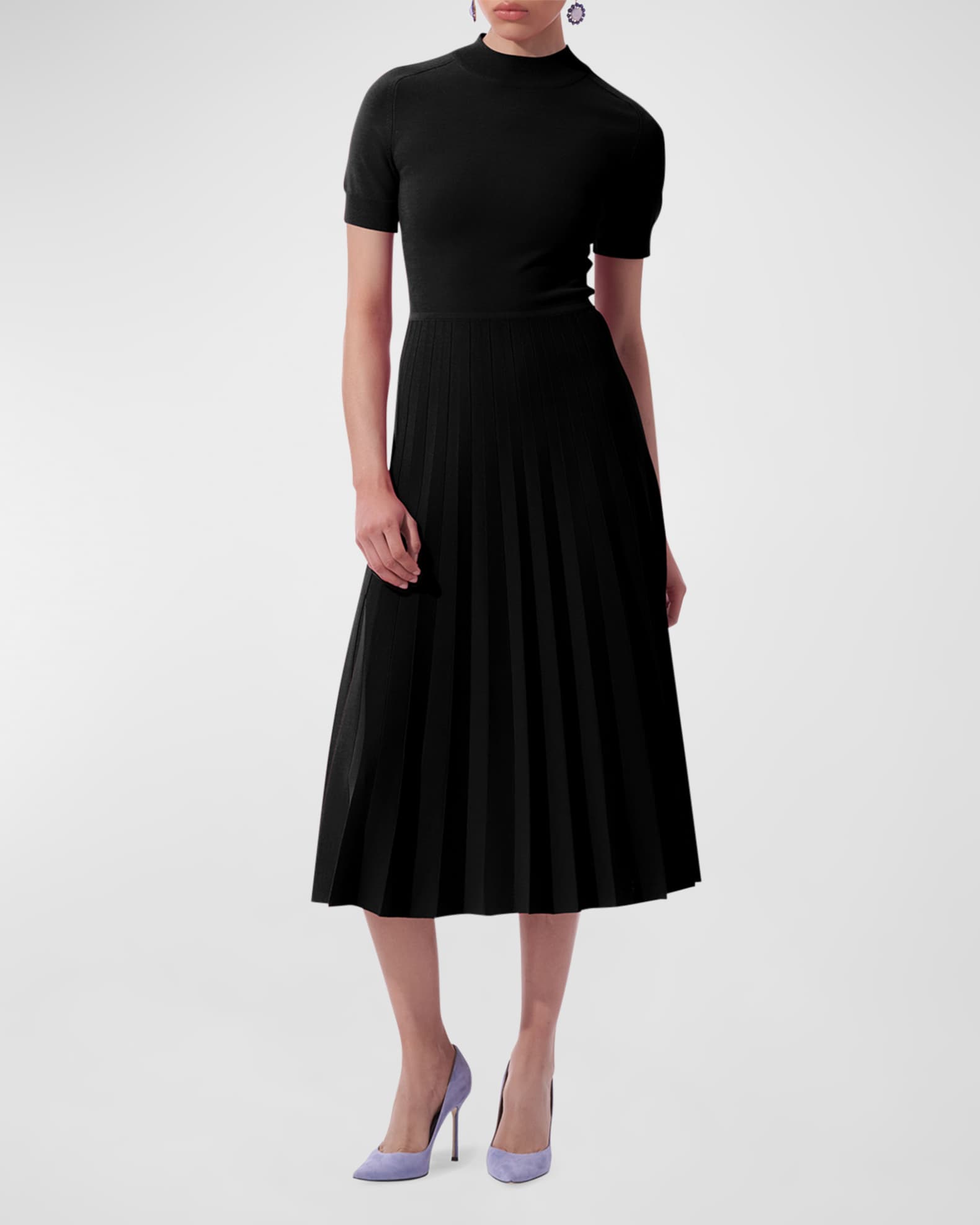 Léonore pleated knit V-neck midi dress