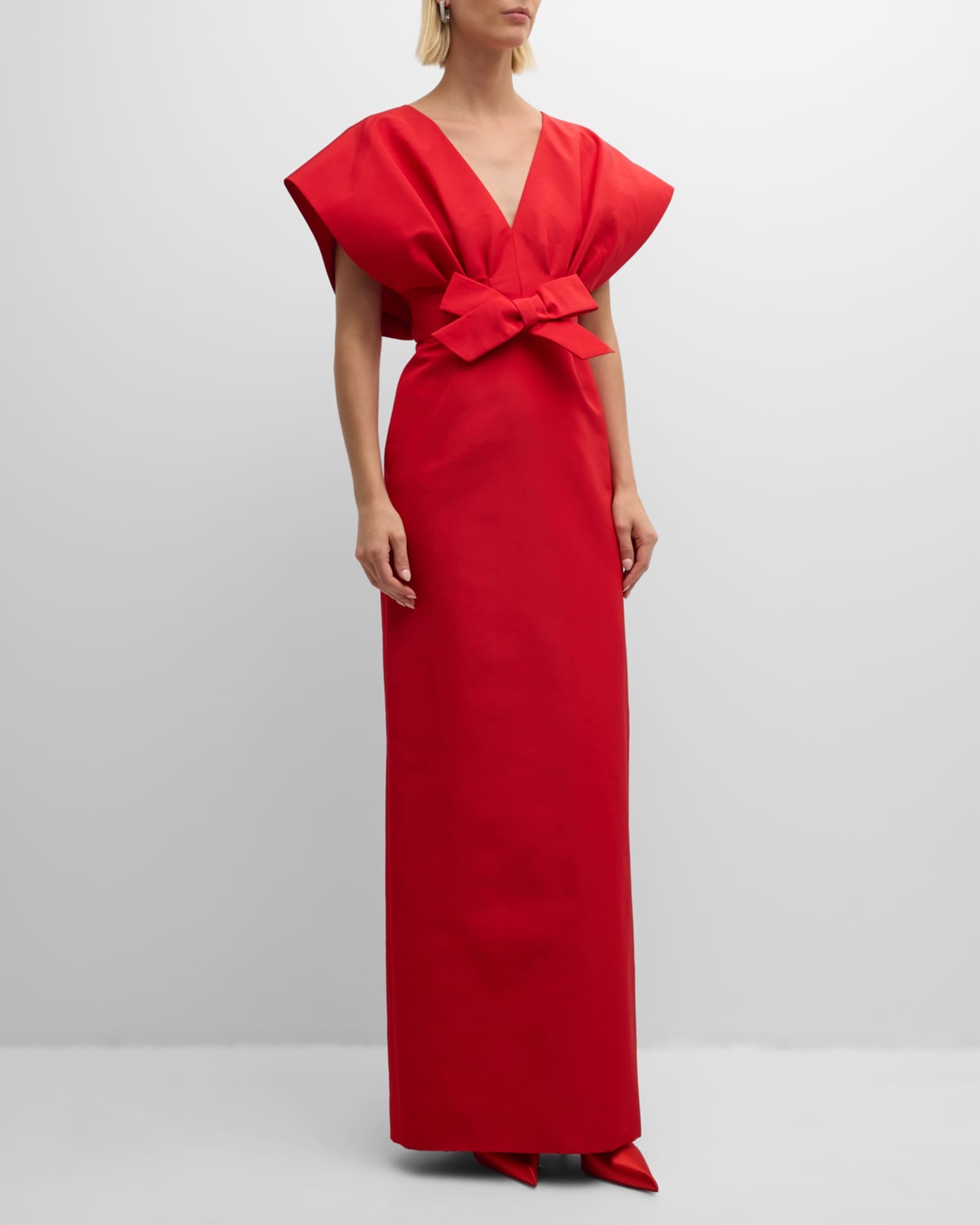 Carolina Herrera Fan Bodice Column Gown with Bow