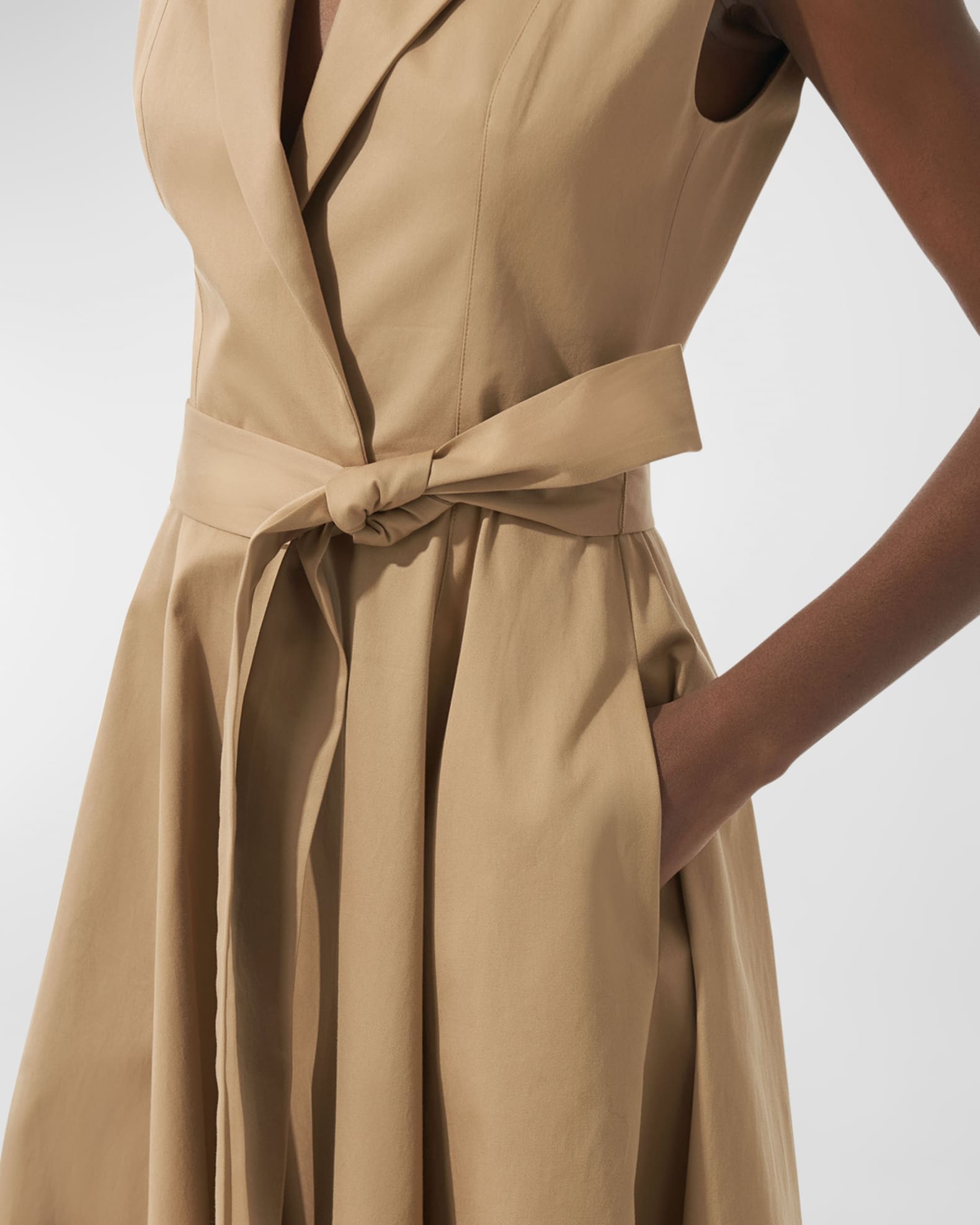 Carolina Herrera Sleeveless Self Belt Midi Trench Dress Sand