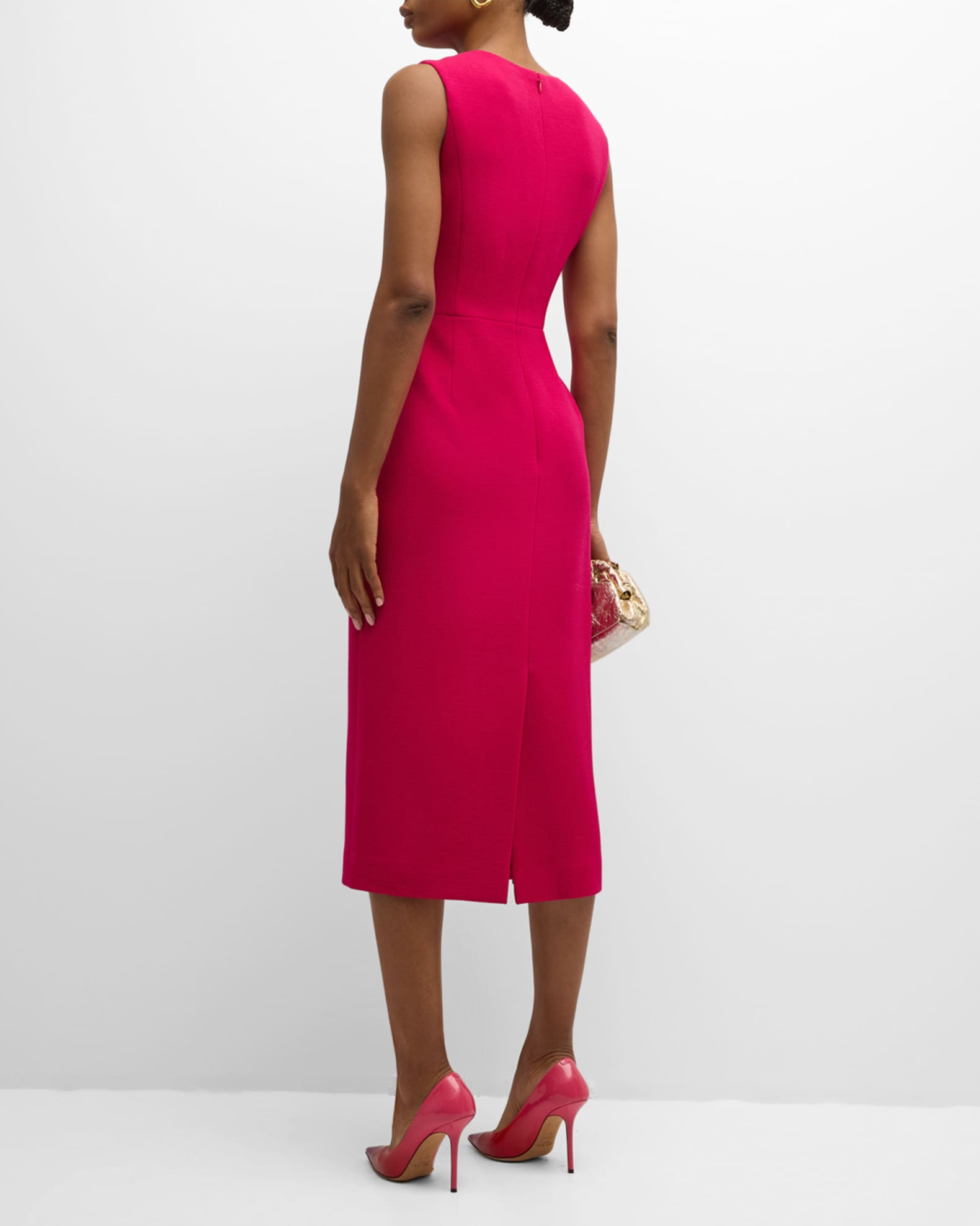 Carolina Herrera Sleeveless Sheath Midi Dress Cerise Pink