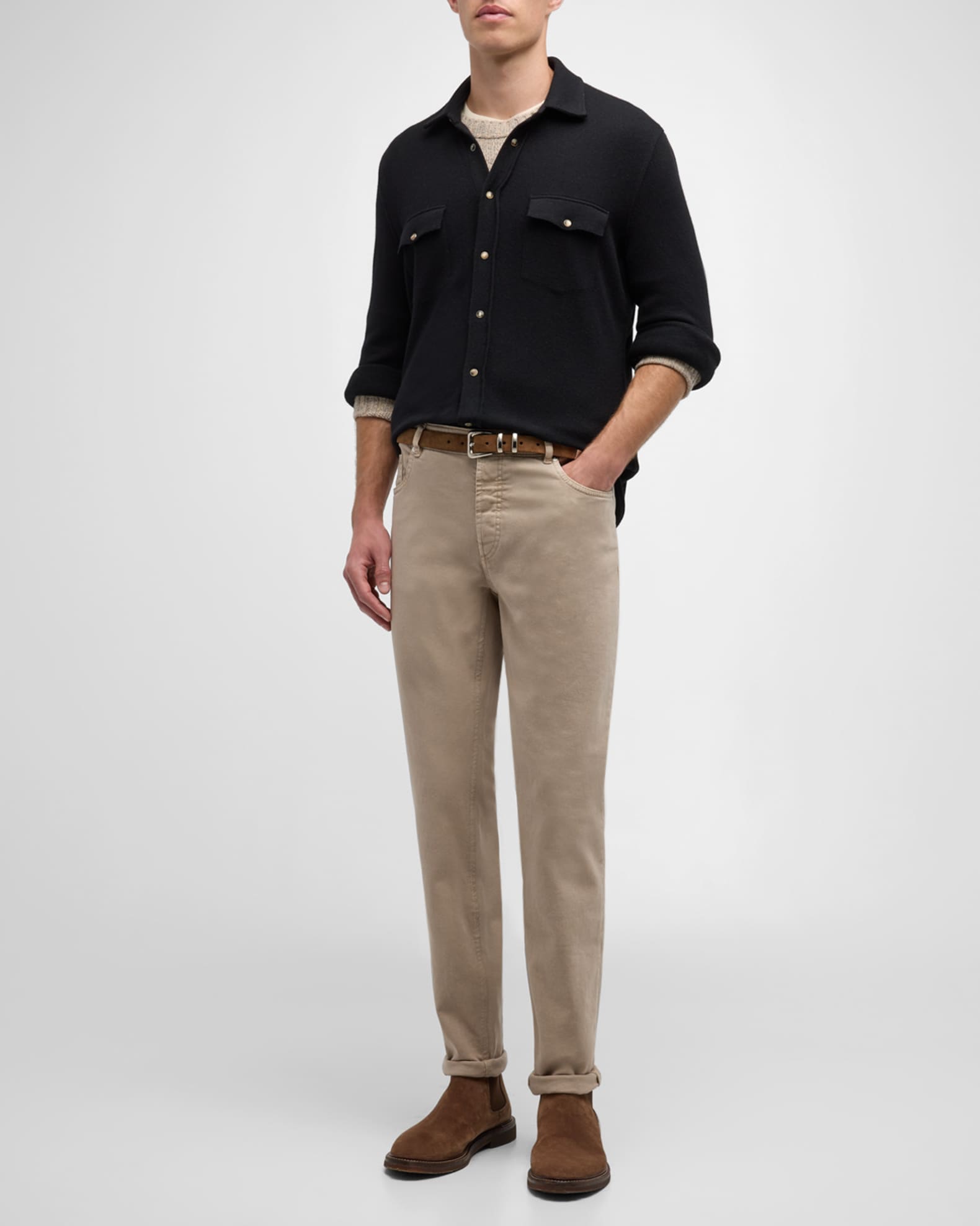Brunello Cucinelli Men's Wool-Cashmere Western Overshirt