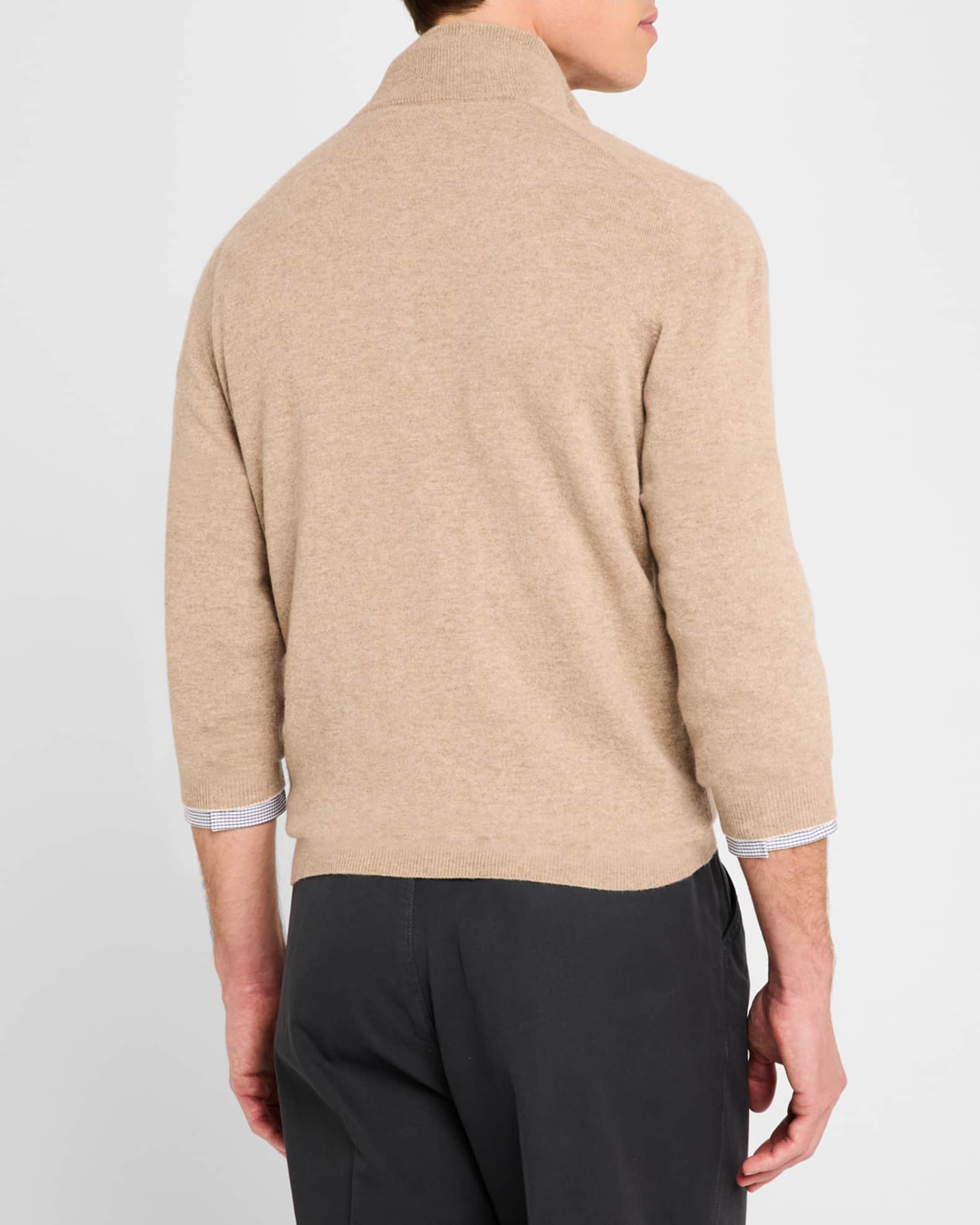 André Lucero Wool Pullover For Men Quarter Zip Knit With Ribbed Collar And Cuffs