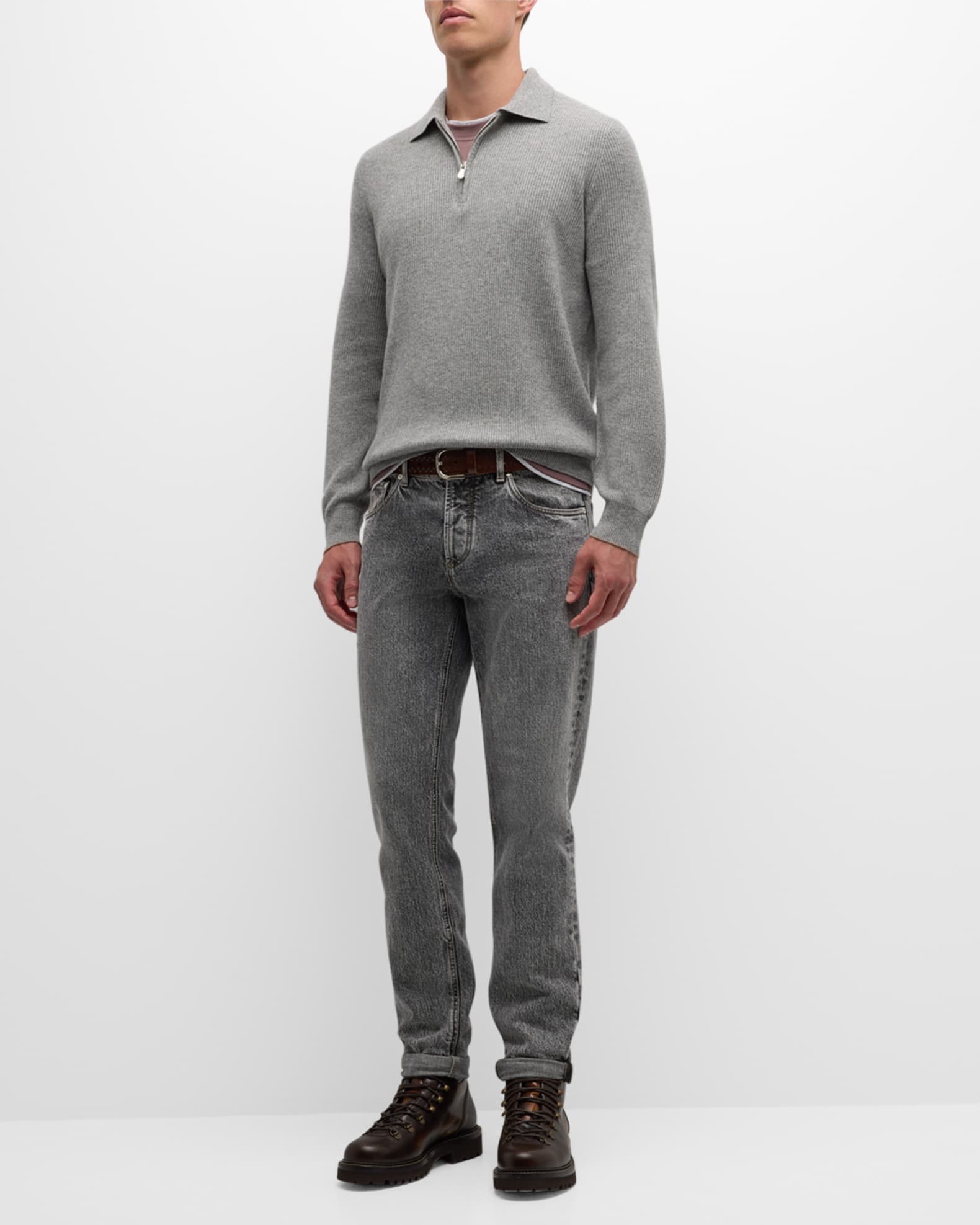 Men's Ribbed Cashmere Zip Polo Sweater 1