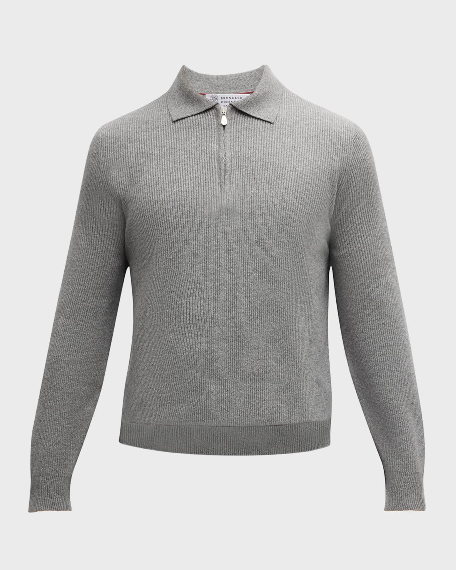 Men's Ribbed Cashmere Zip Polo Sweater 0