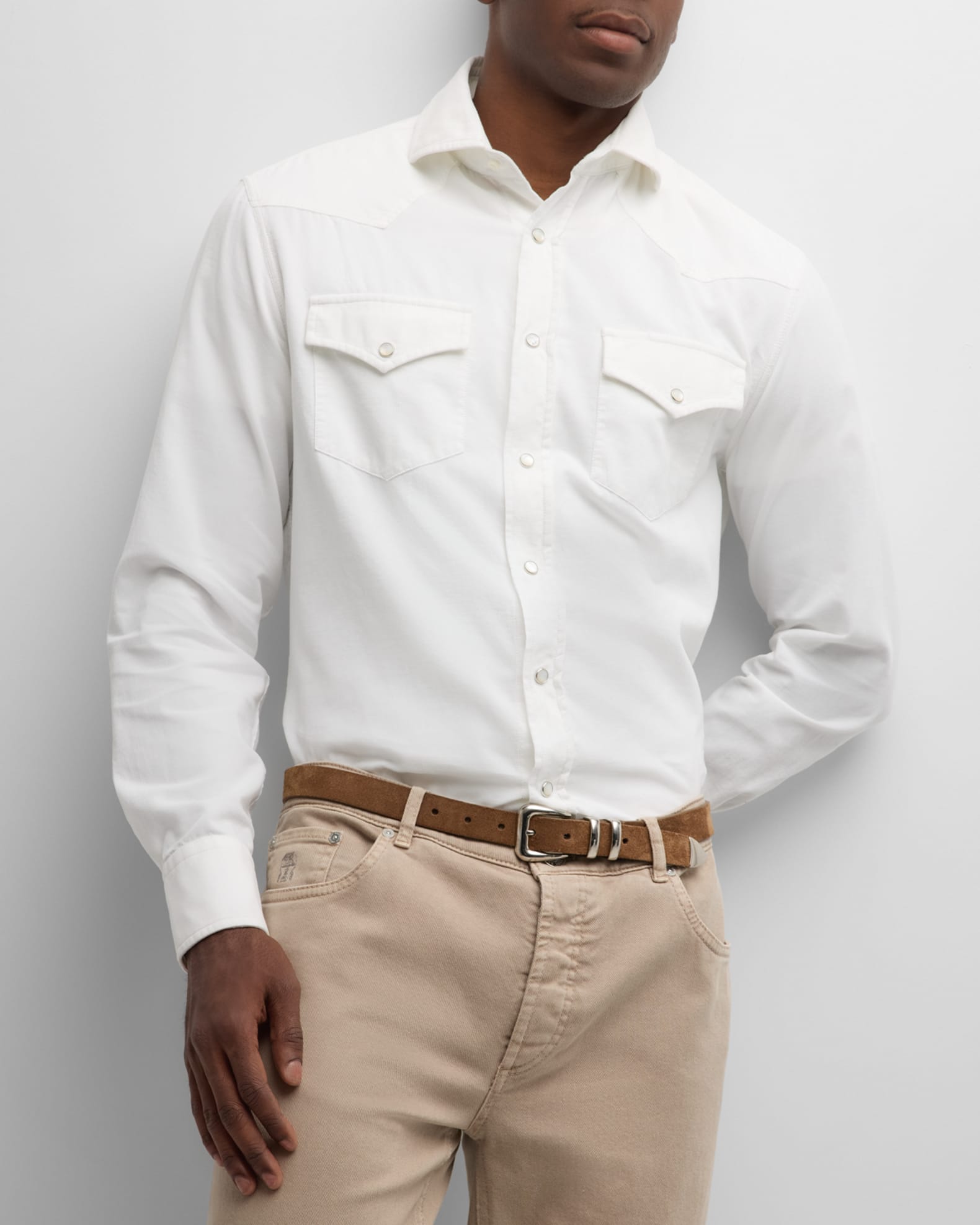 Chemise Western Légère Brunello Cucinelli "Leisure Fit" Taille XL - Bleue - Neuve Sans étiquette