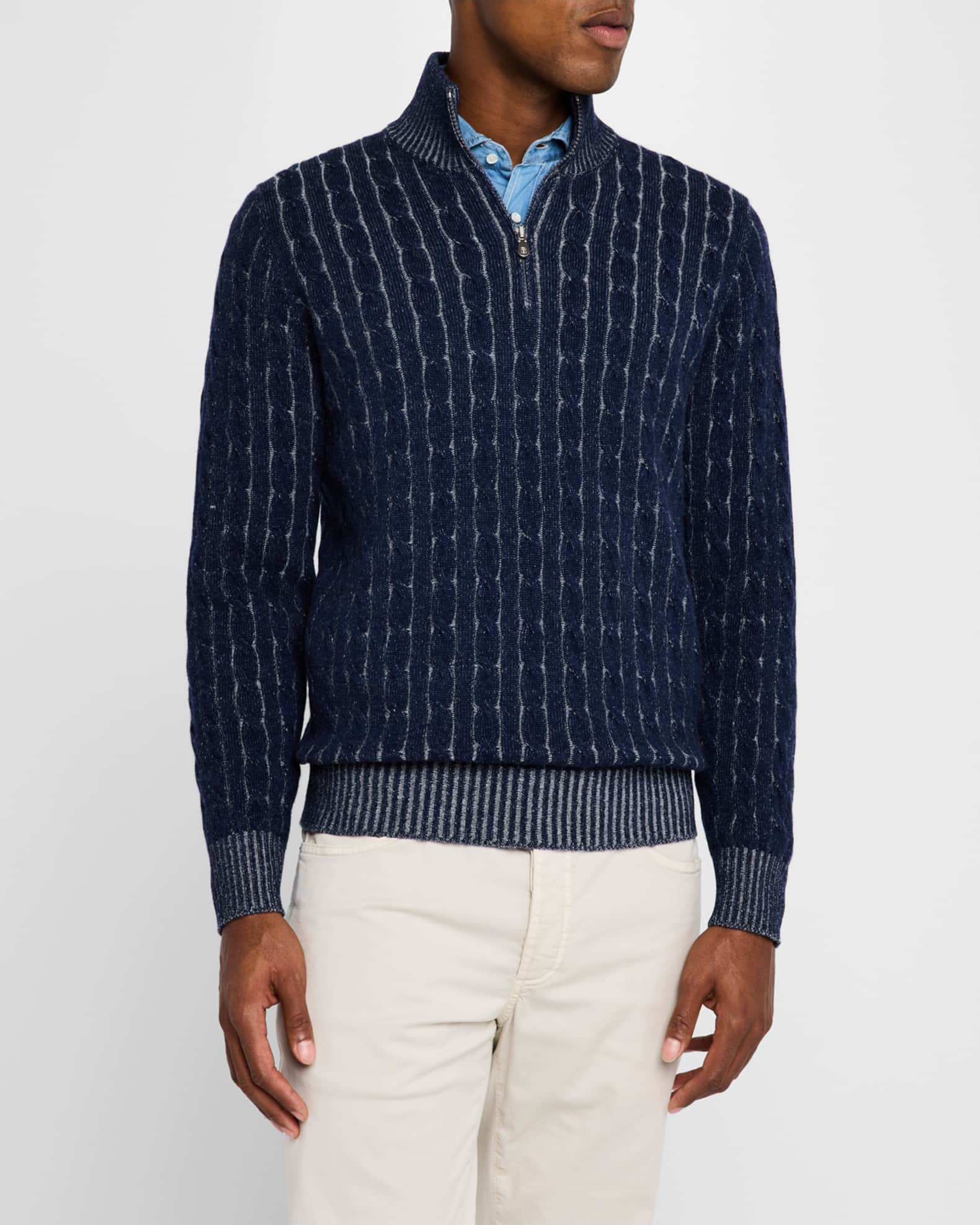 Brunello Cucinelli Men's Cashmere Cable Half-Zip Sweater