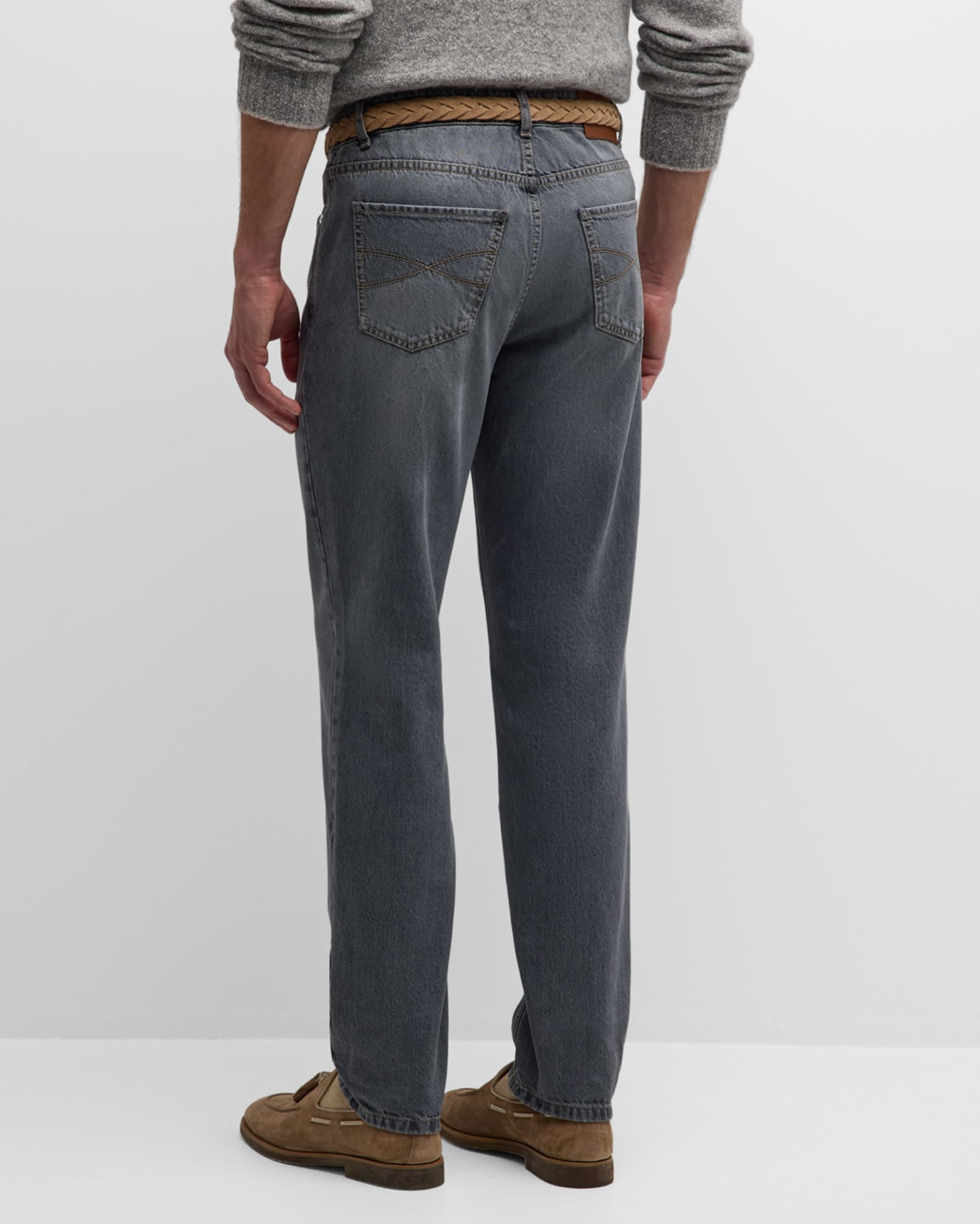 Brunello Cucinelli Men's Straight-Leg Grey Denim 5-Pocket