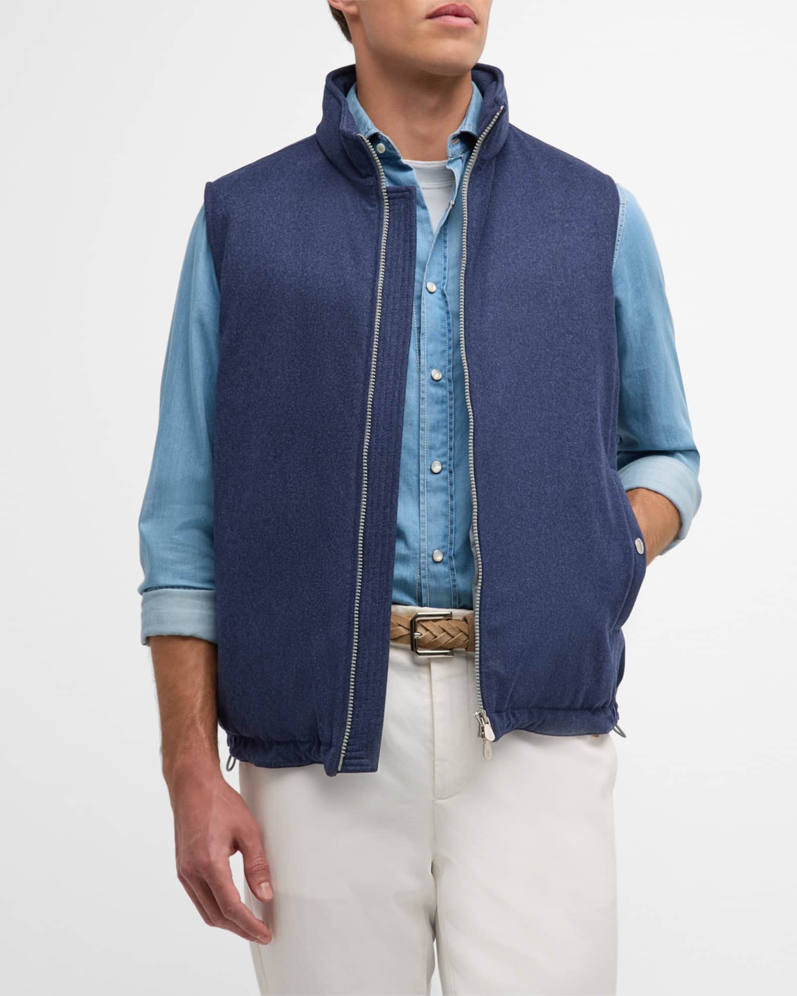 アウターその他 BRUNELLO CUCINELLI Wool blend vest leather belt Brunello Cucinelli Men's Wool Padded Full-Zip Vest | Neiman