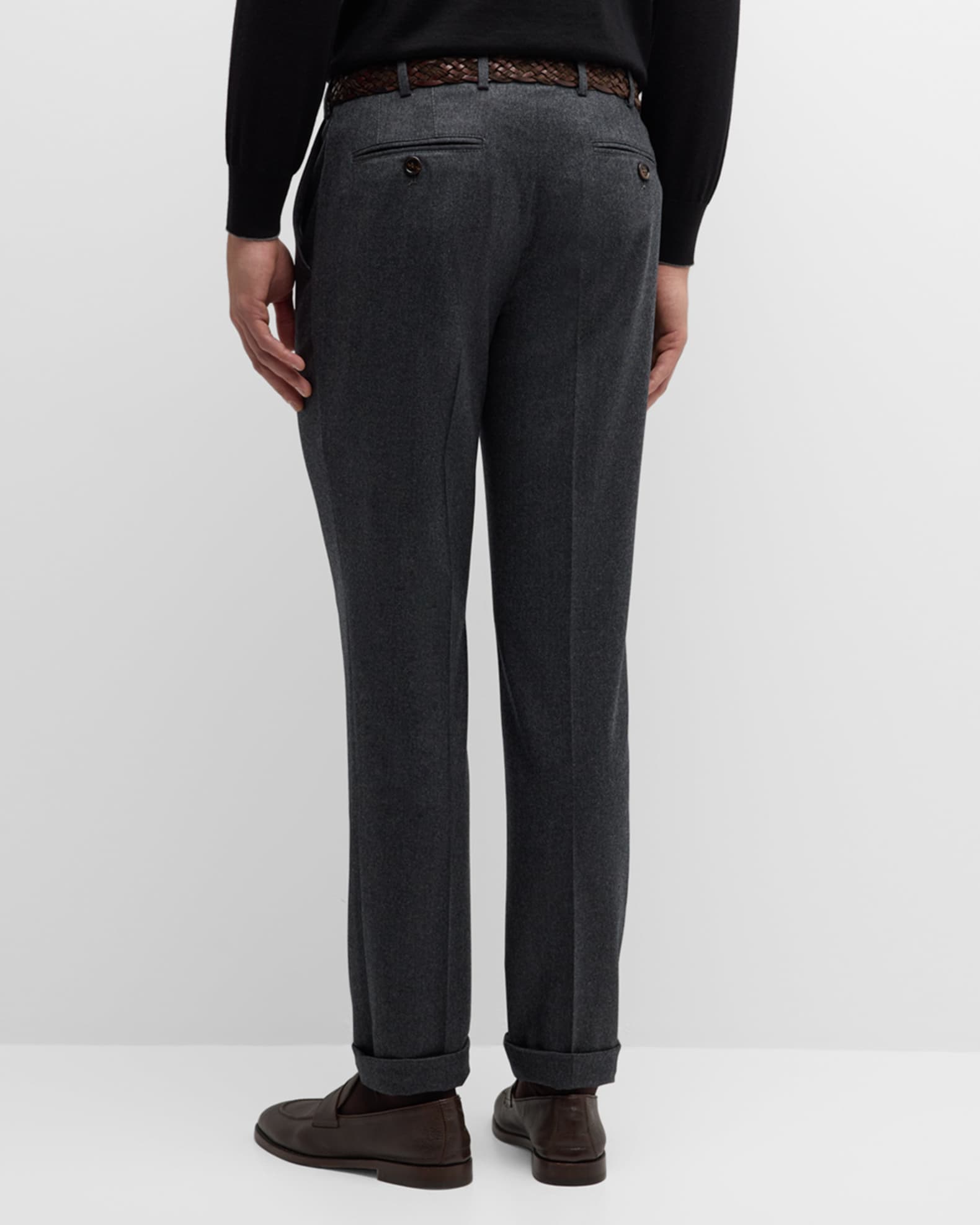 Brunello Cucinelli Men's Flannel Flat-Front Pants | Neiman Marcus