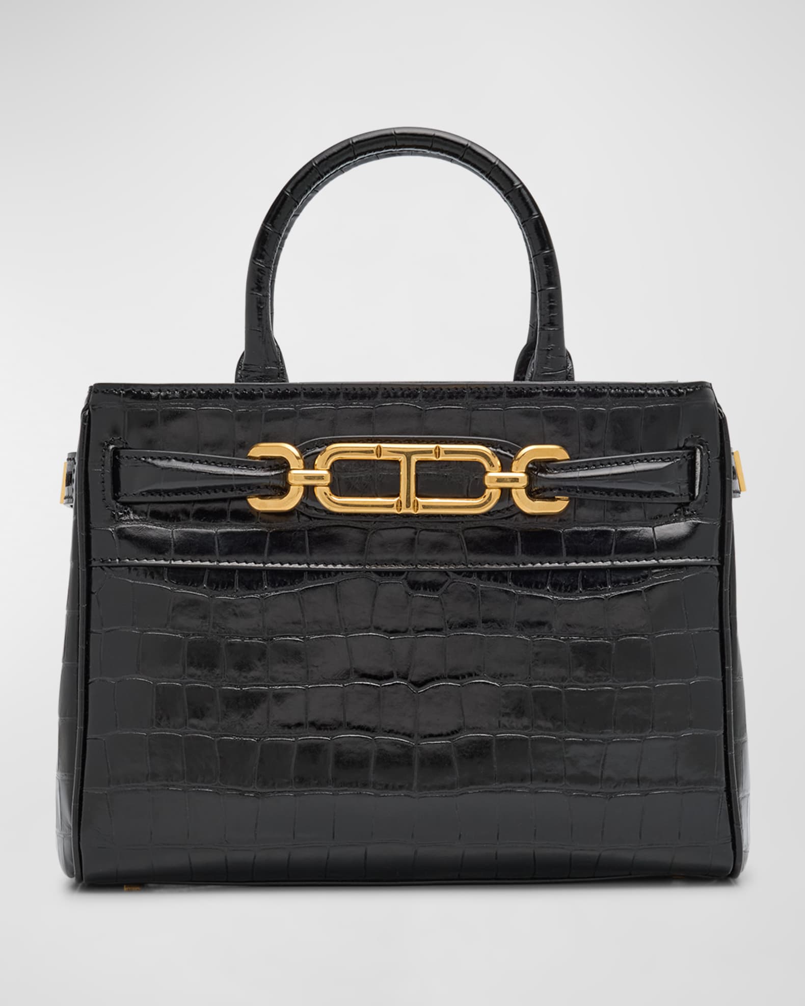 Small Top-Handle Bag in Shiny Croc-Print Leather 0