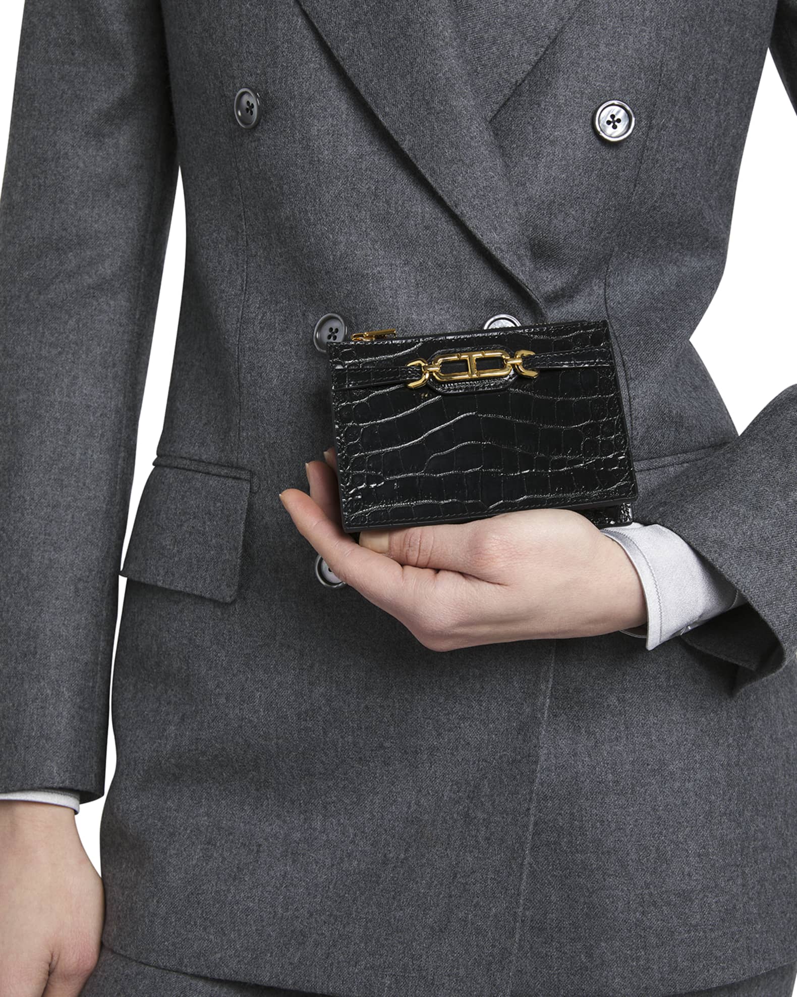 Whitney Zip Card Holder in Shiny Croc-Embossed Leather