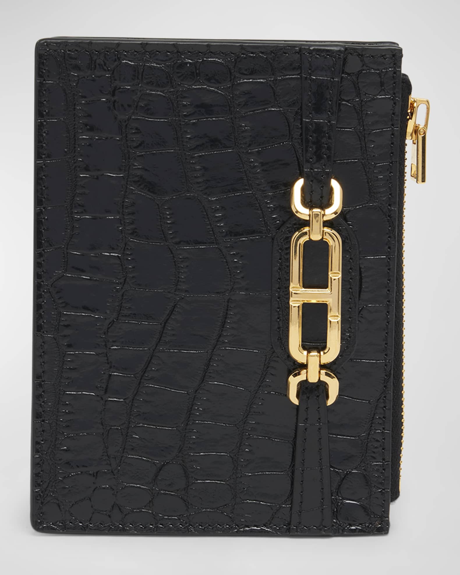 TOM FORD Whitney Zip Card Holder in Shiny Croc Embossed Leather Neiman Marcus