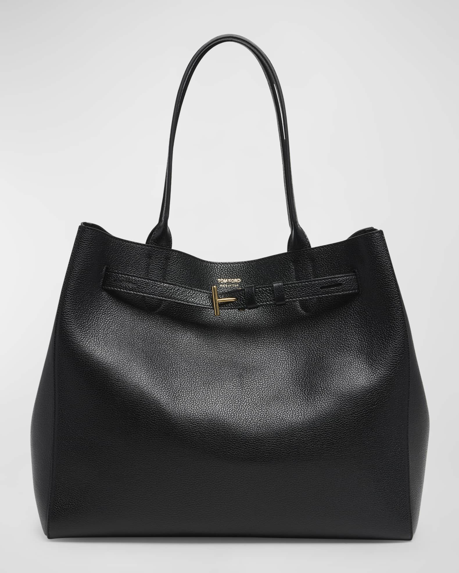 Tom Ford Women Audrey Leather Tote Bag Black Gold