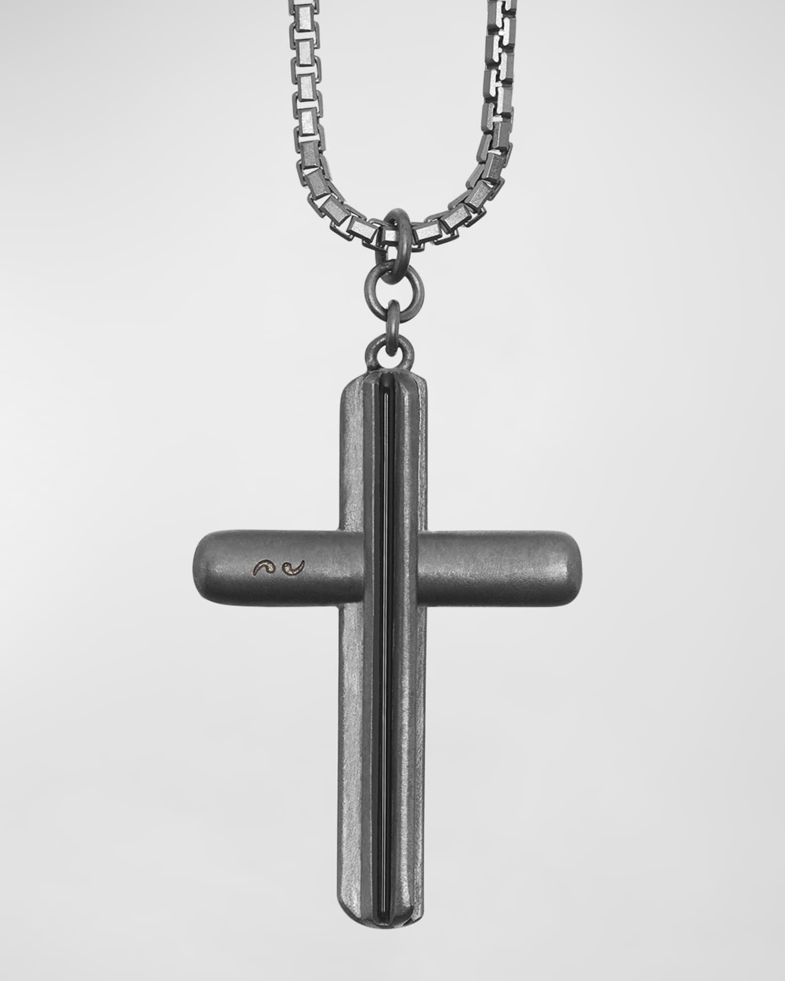 Men's Oxidized Sterling Silver Acies Enamel Cross Necklace 1