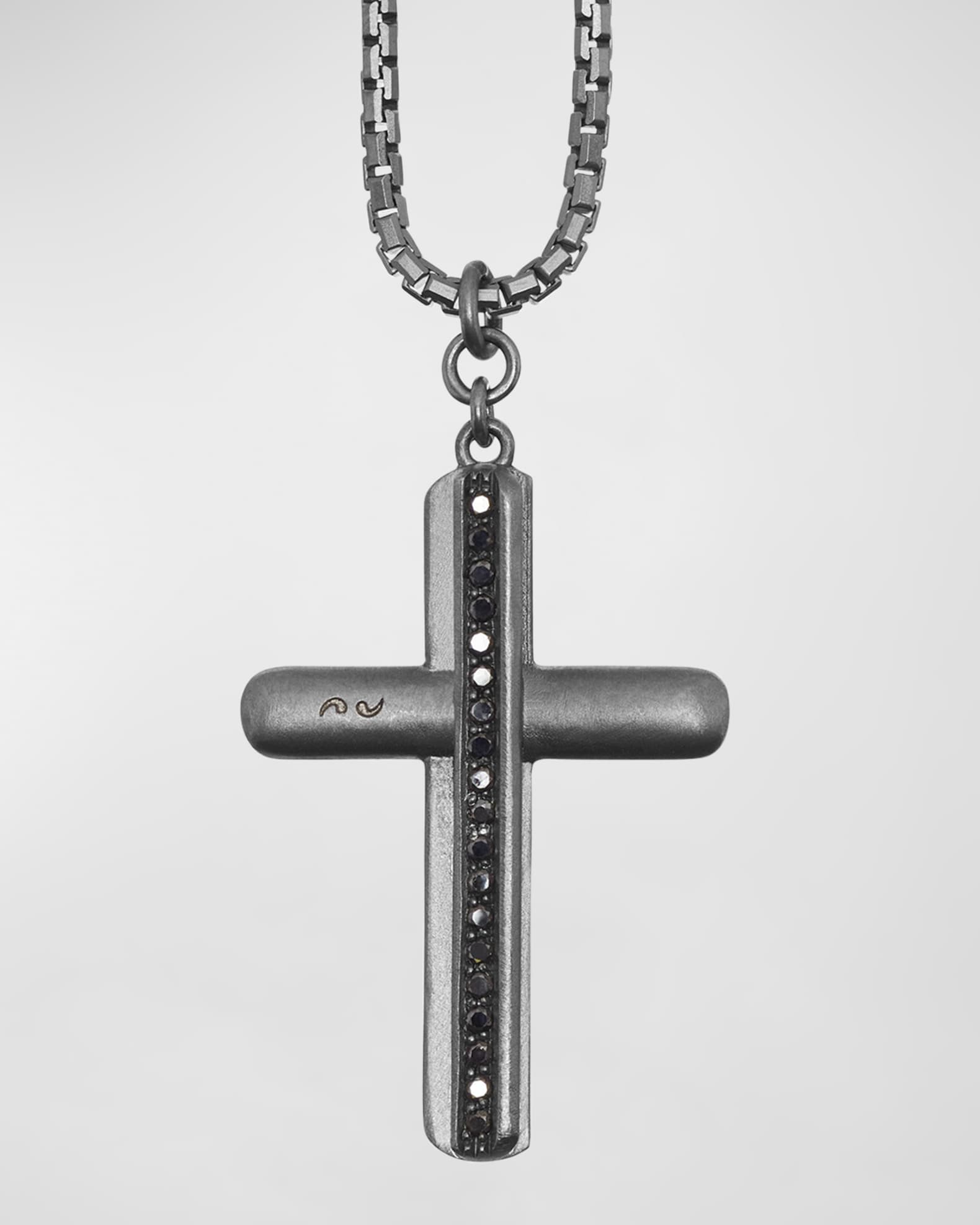 Men's Acies Triple Black Diamond Cross Pendant Necklace 1