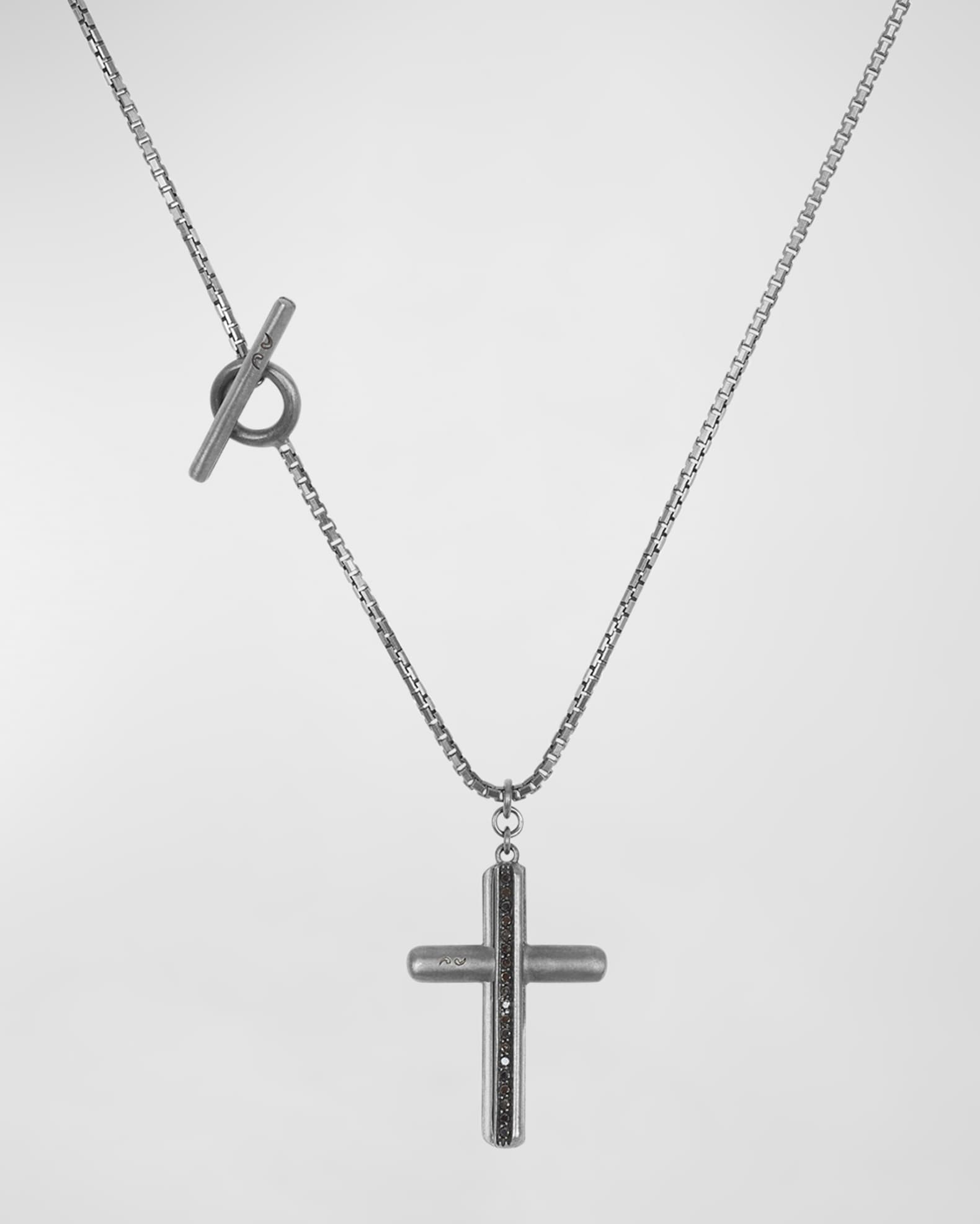 Men's Acies Triple Black Diamond Cross Pendant Necklace 0
