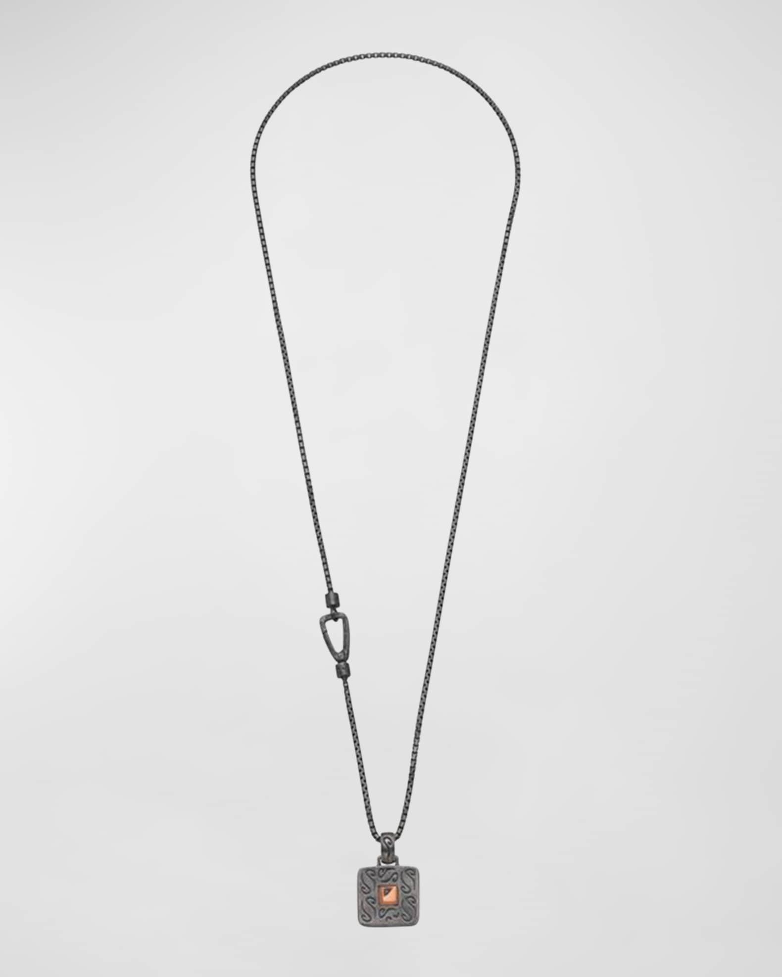 Men's Oxidized Silver and 18K Rose Gold Pendant Necklace with Blue Sapphire 0
