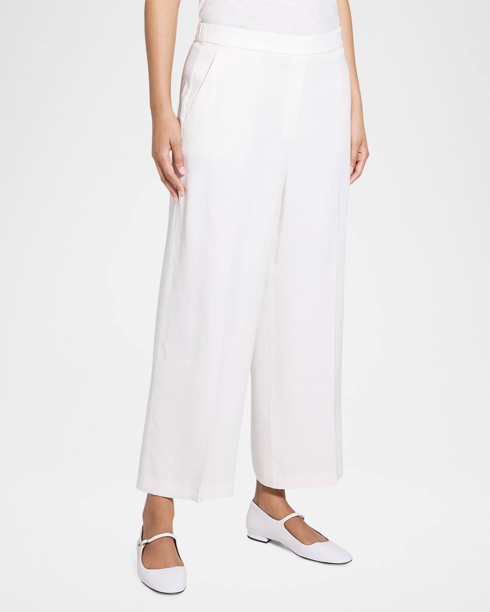パンツ THEORY Women Straight Pants N0709218Y0C White Theory Relaxed Straight-Leg Pull-On Pants | Neiman Marcus