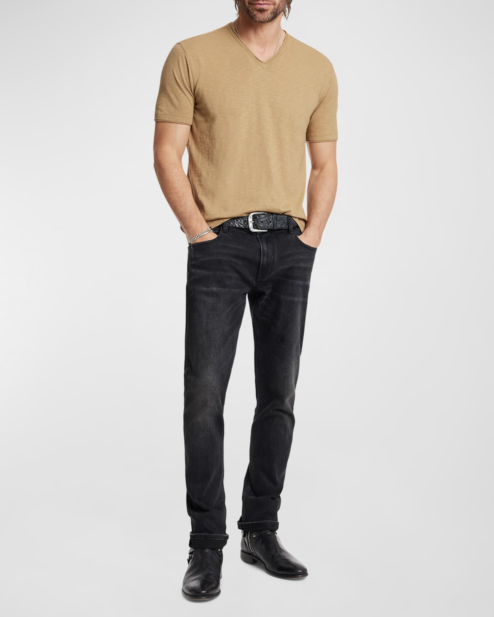 John Varvatos Men's Miles Slub V-Neck T-Shirt | Neiman Marcus