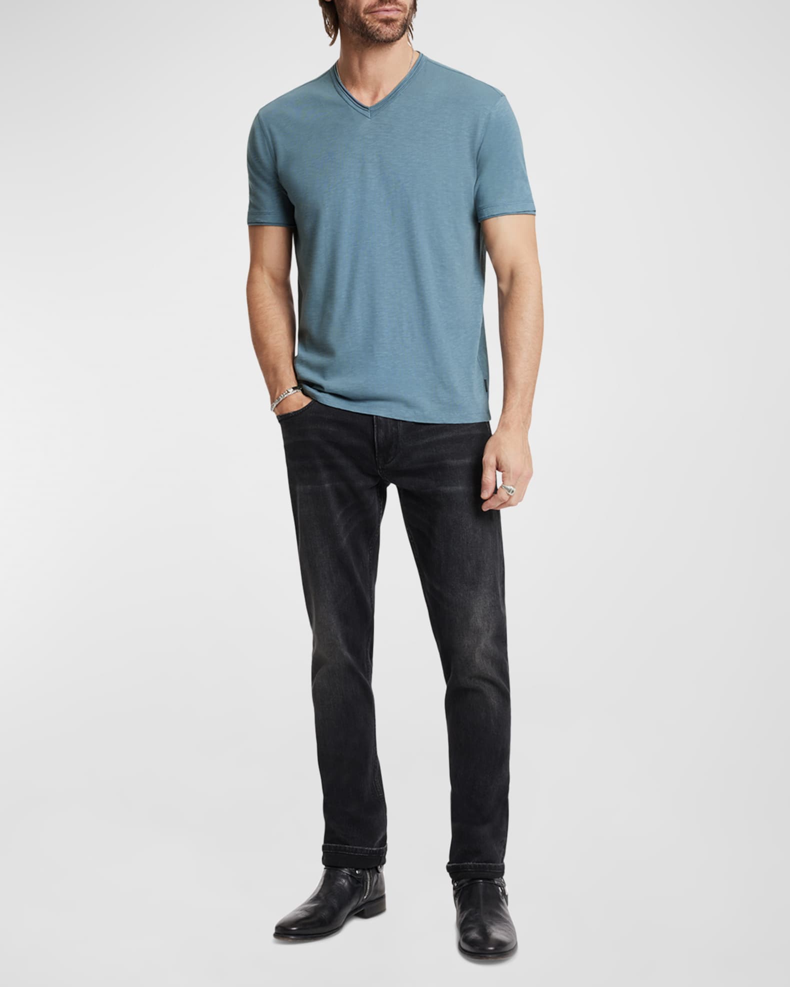 John Varvatos Men's Miles Slub V-Neck T-Shirt | Neiman Marcus