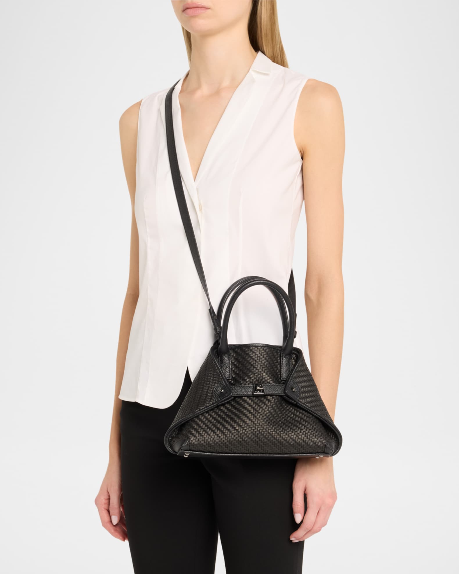 Ai Little Check Braided Leather Top-Handle Bag 1