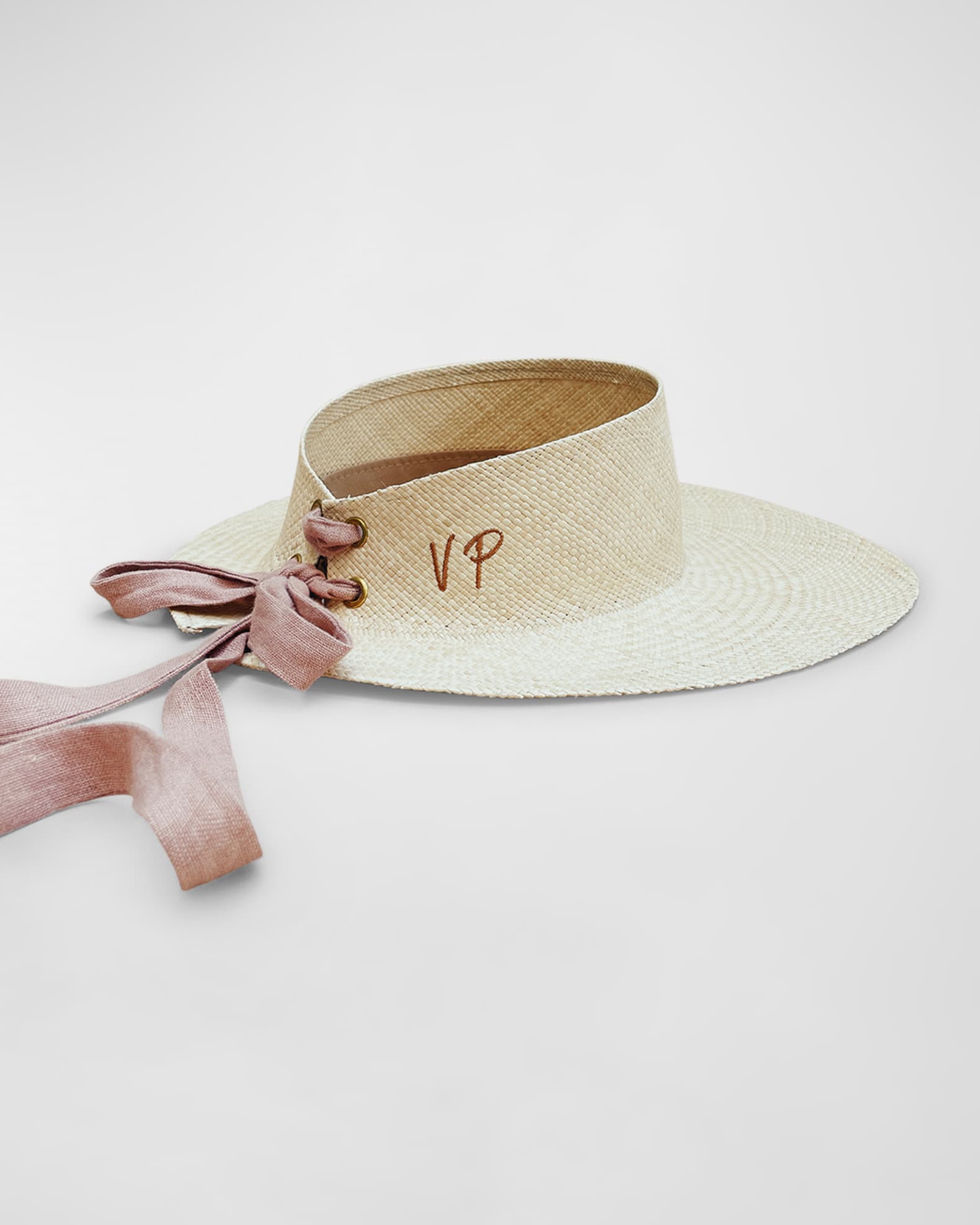 Mia Woven Straw Visor With a Linen Scarf  1