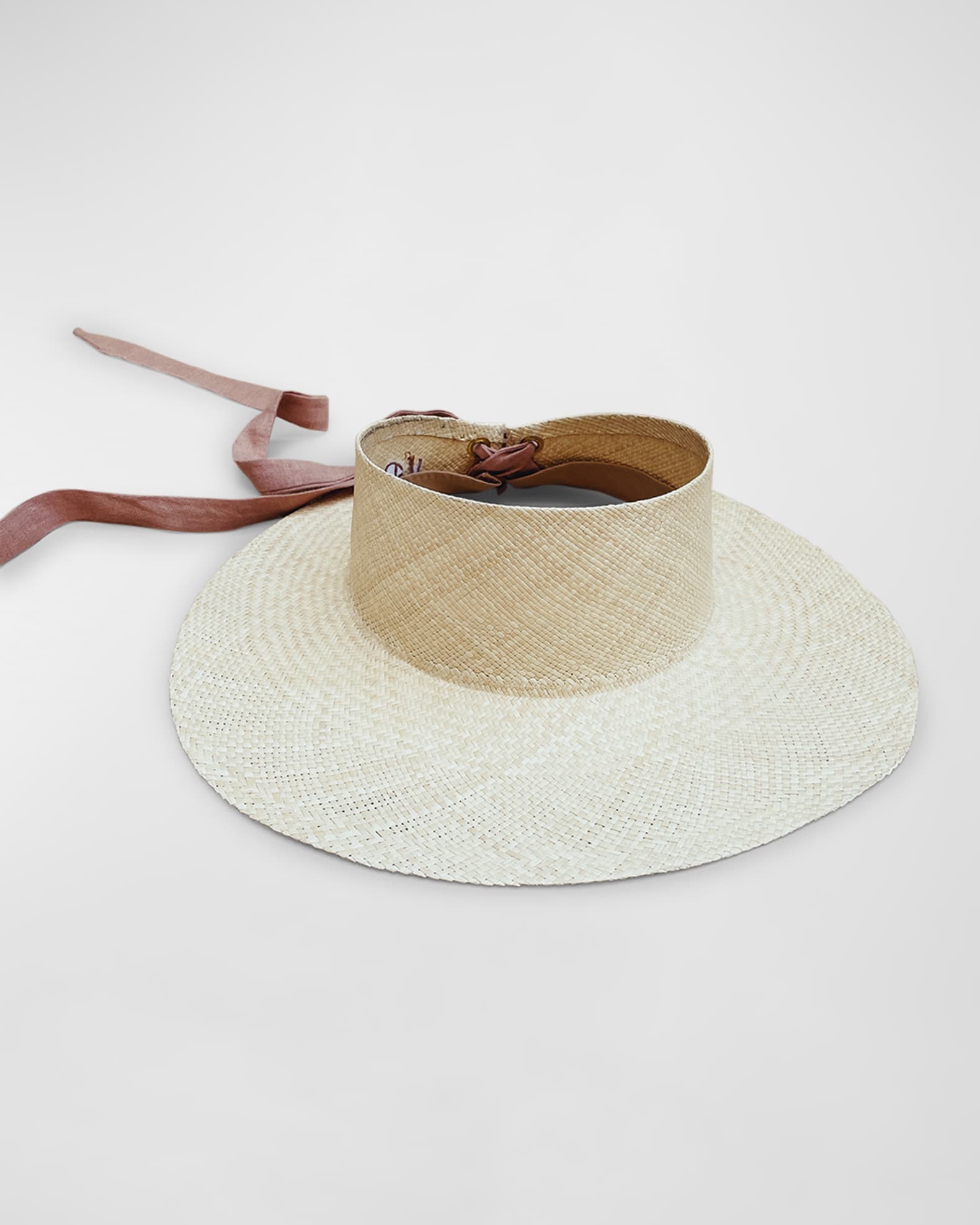 Mia Woven Straw Visor With a Linen Scarf  0